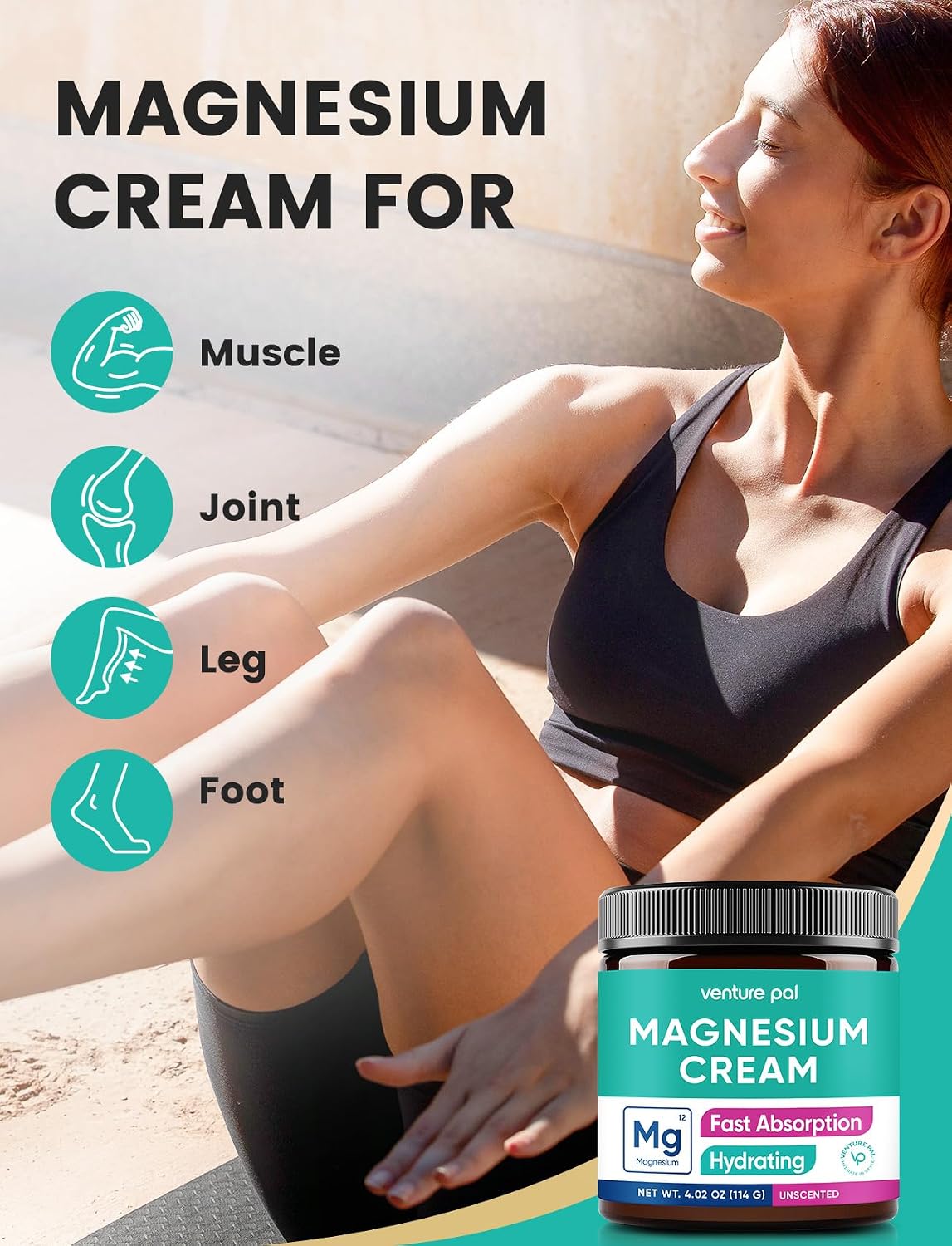 Detalle de Venture Pal Topical Magnesium Cream: Fast-Absorbing Hydration with Coconut Oil, Shea Butter & Hyaluronic Acid