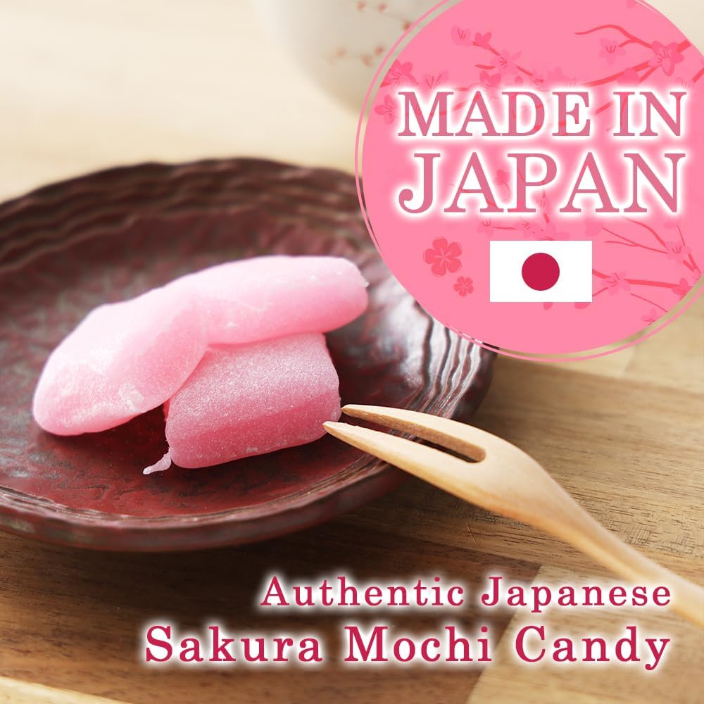 Detalle de TOMOSAN Sakura Mochi Candy, Japanese Cherry Blossom Rice Cakes, Soft & Chewy