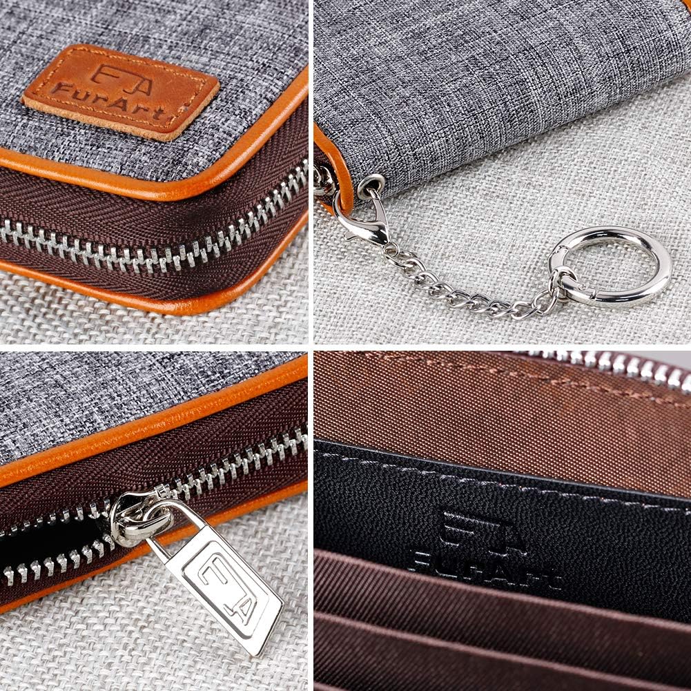 Detalle de FurArt Credit Card Wallet with Zip, RFID Blocking & Keychain Clip – Compact Card Case