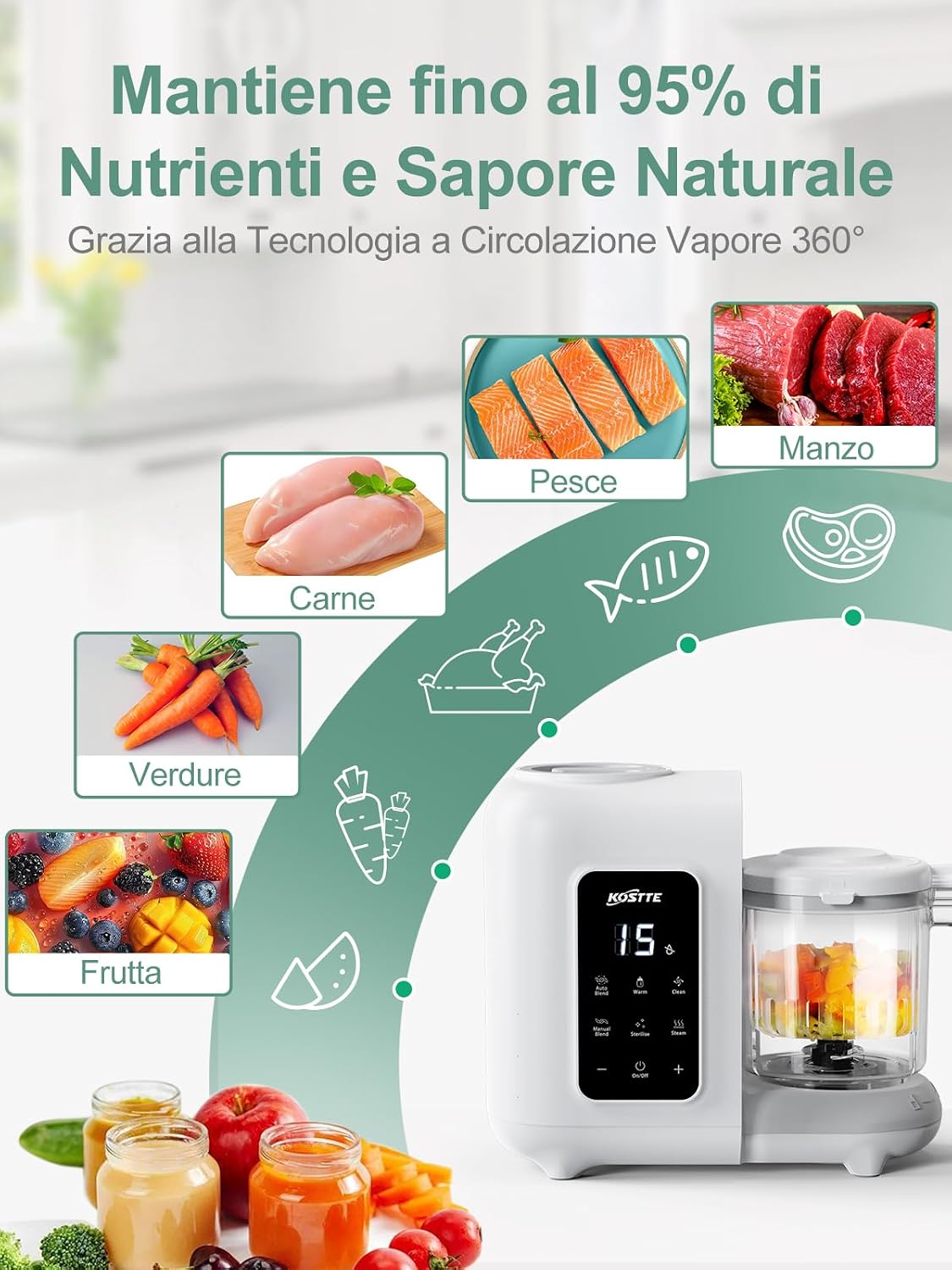 Thumbnail 5 de KOSTTE Cuocipappa: Omogeneizzatore per Neonati con cottura al vapore 360°