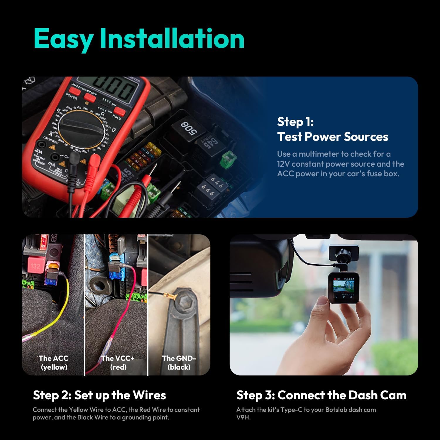 Detalle 2 de Kit di Cablaggio per Dashcam BOTSLAB – Kit di Cablaggio Type-C