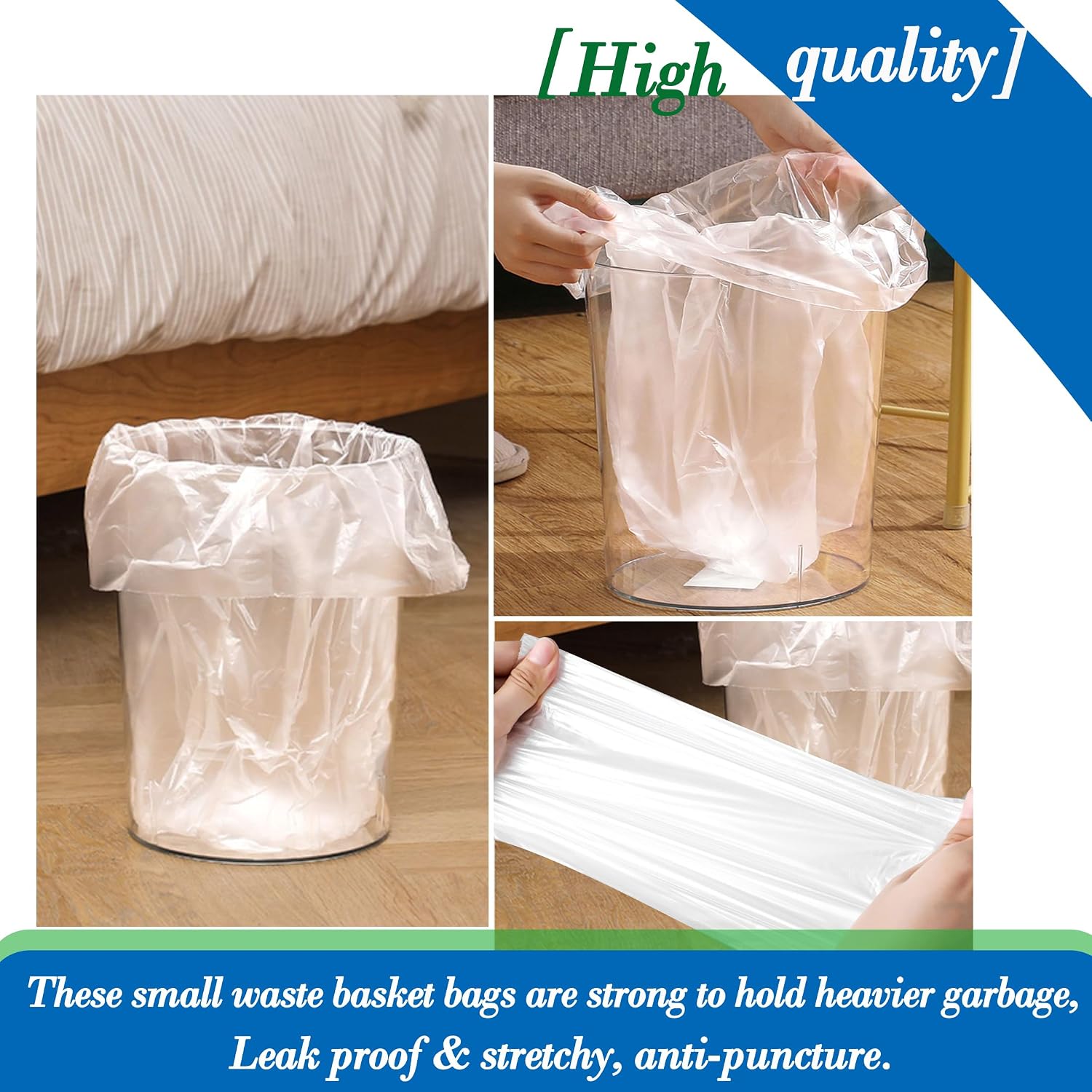 Detalle de 10 Gallon 60pcs Medium Clear Trash Bags (10G60-Clear) — Strong, Leak-Proof Bin Liners for Home or Office