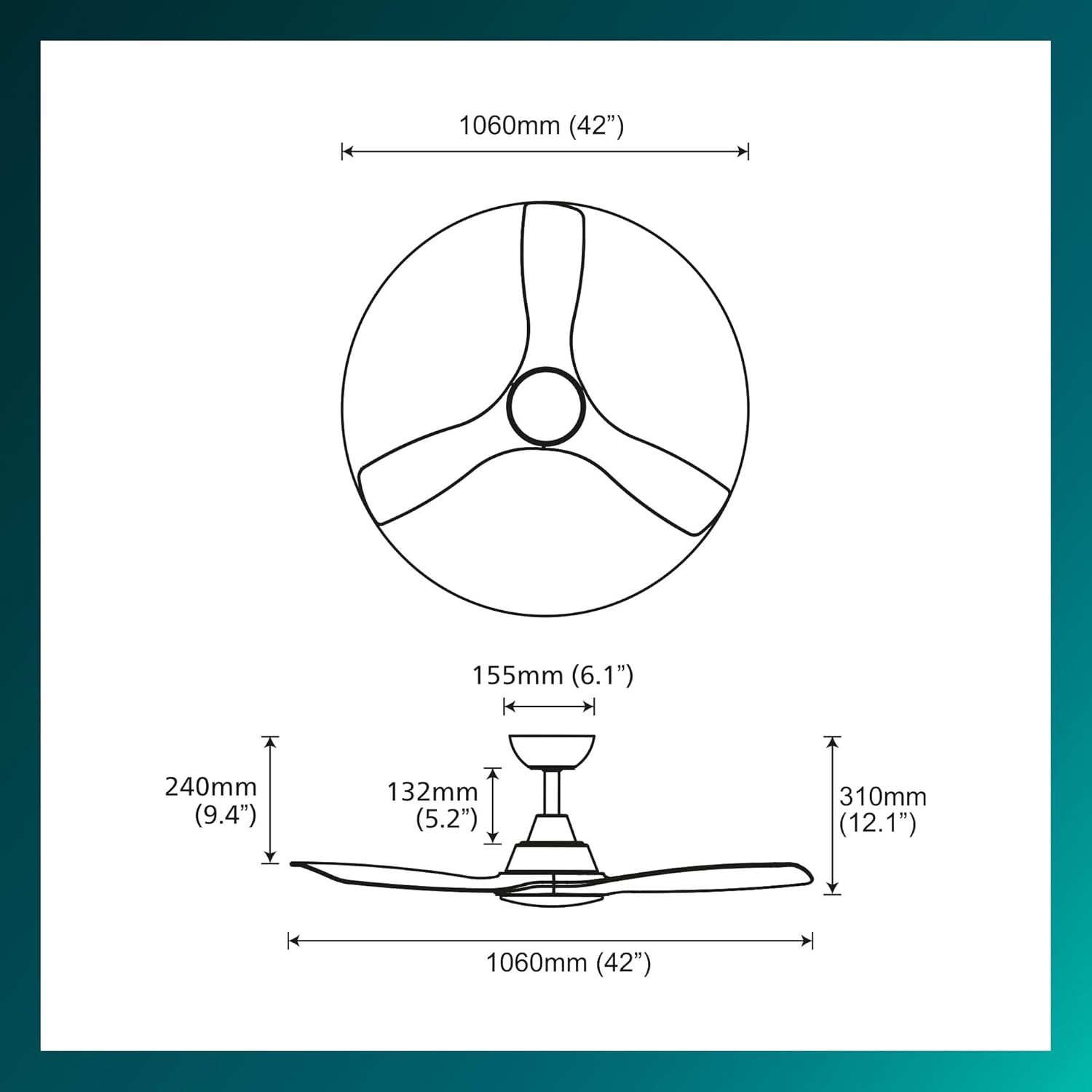 Thumbnail 2 de Philips Olas Deckenventilator mit LED-Leuchte – 106 cm Durchmesser, 3 Flügel, dimmbares Licht