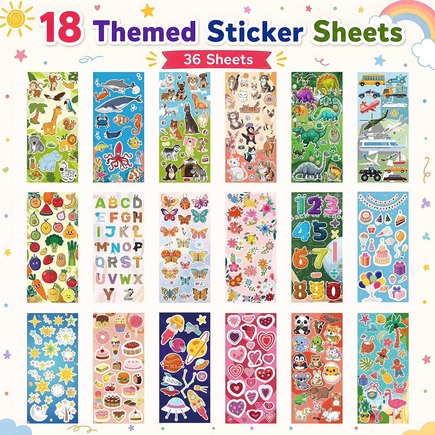 Detalle 2 de OHOME 36-Sheet Kids Sticker Pack, 600+ Vinyl Stickers in 18 Themes