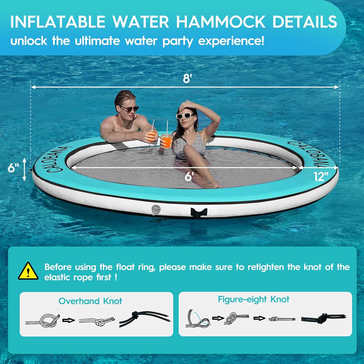 Detalle de CALOBANA Round Inflatable Floating Ring: Durable Water Hammock and Island Platform