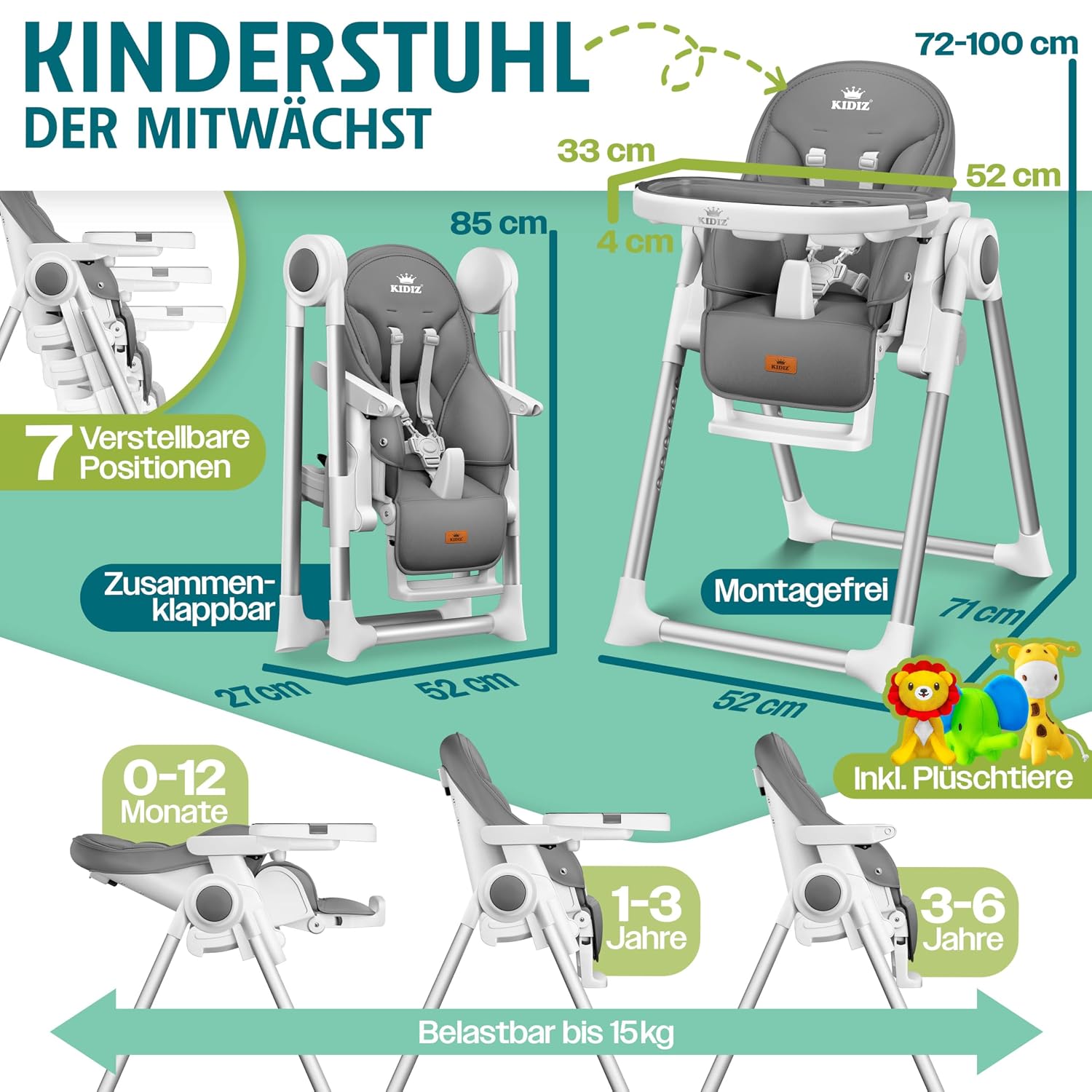 Detalle 2 de KIDIZ® 3in1 Hochstuhl 0–36 Monate