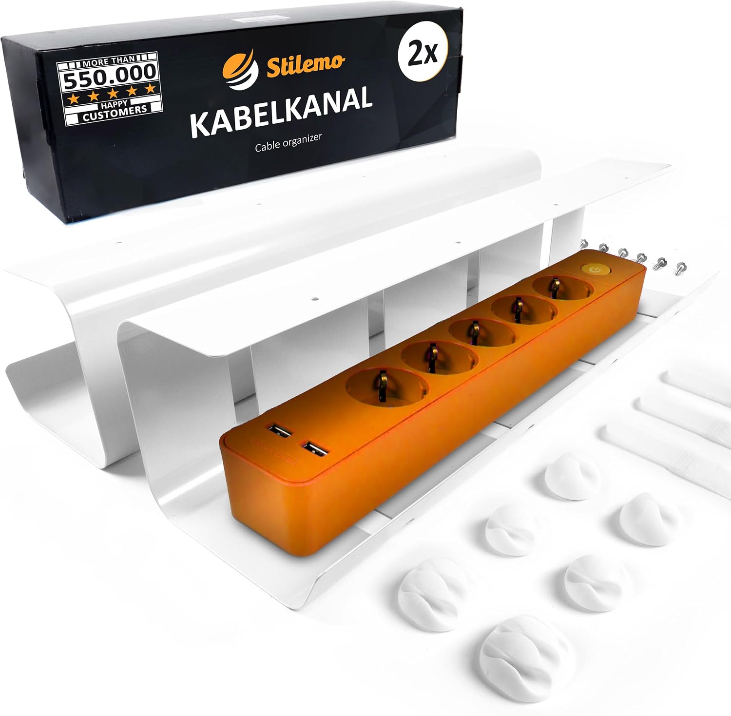 Detalle de Stilemo Kabelkanal Schreibtisch 2er Set Weiß 43x12x10 cm