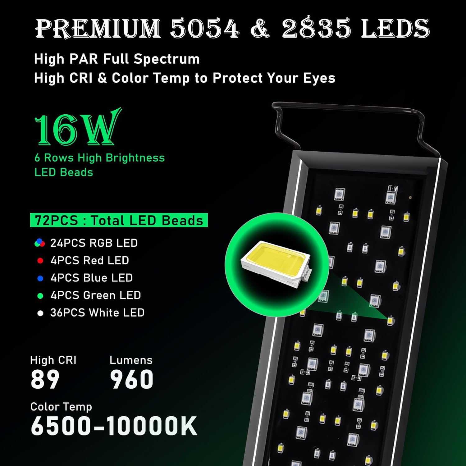 Detalle 2 de hygger Éclairage Aquarium: Rampe LED RGB 16W pour réservoirs 30–45 cm