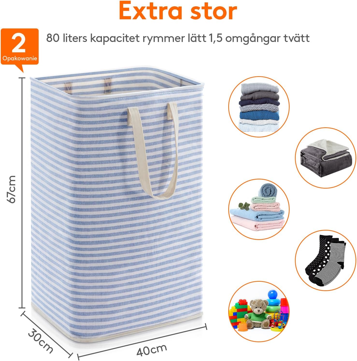 Detalle de Lifewit LF230066 hopfällbar tvättkorg, 80 liter, vattentät insida, 2-pack