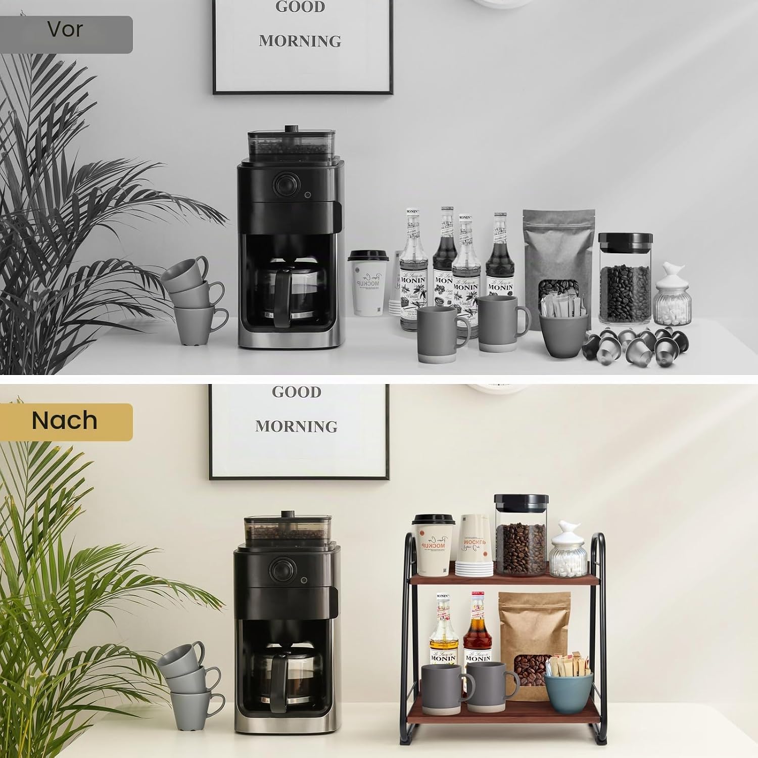 Thumbnail 3 de Kaffeeregal Küchenorganizer 2-Tier – Gewürz- und Tassenregal für die Kaffee-Ecke aus Holz und Metall