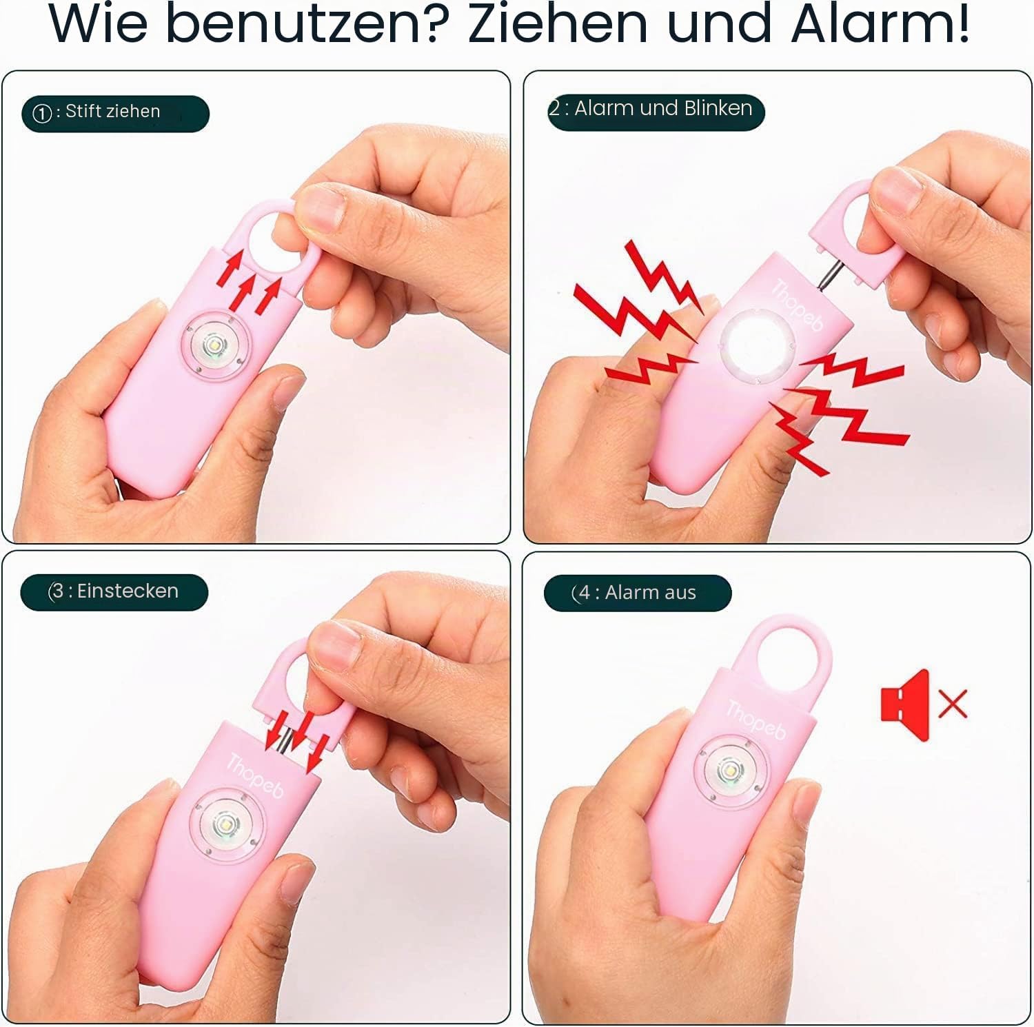 Thumbnail 2 de Der Original Persönlicher Alarm für Frauen – Selbstverteidigungs-Schlüsselanhänger mit 130 dB Sirene (Rosa)