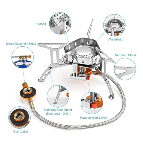 Detalle 2 de Awroutdoor Gas Campingkocher 3500W – kompakter Gaskocher mit Piezozündung und winddichtem Design