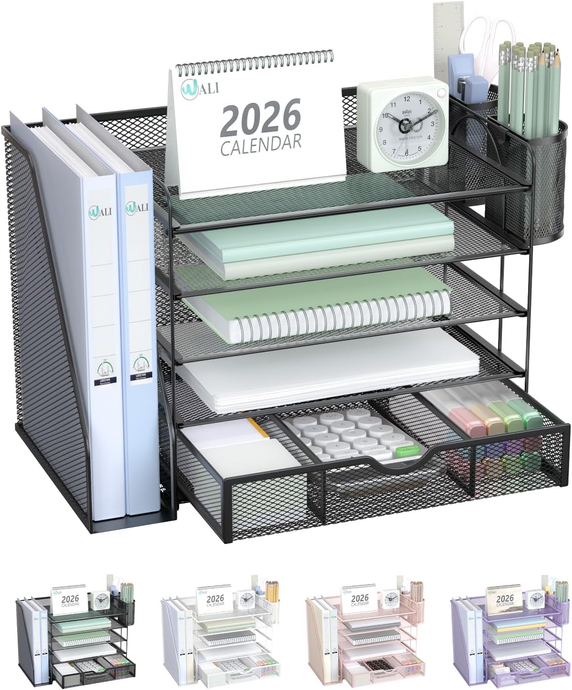 Detalle de WALI DO006DH-B 5-Tier Desk File Organizer with Drawer and Pen Holders