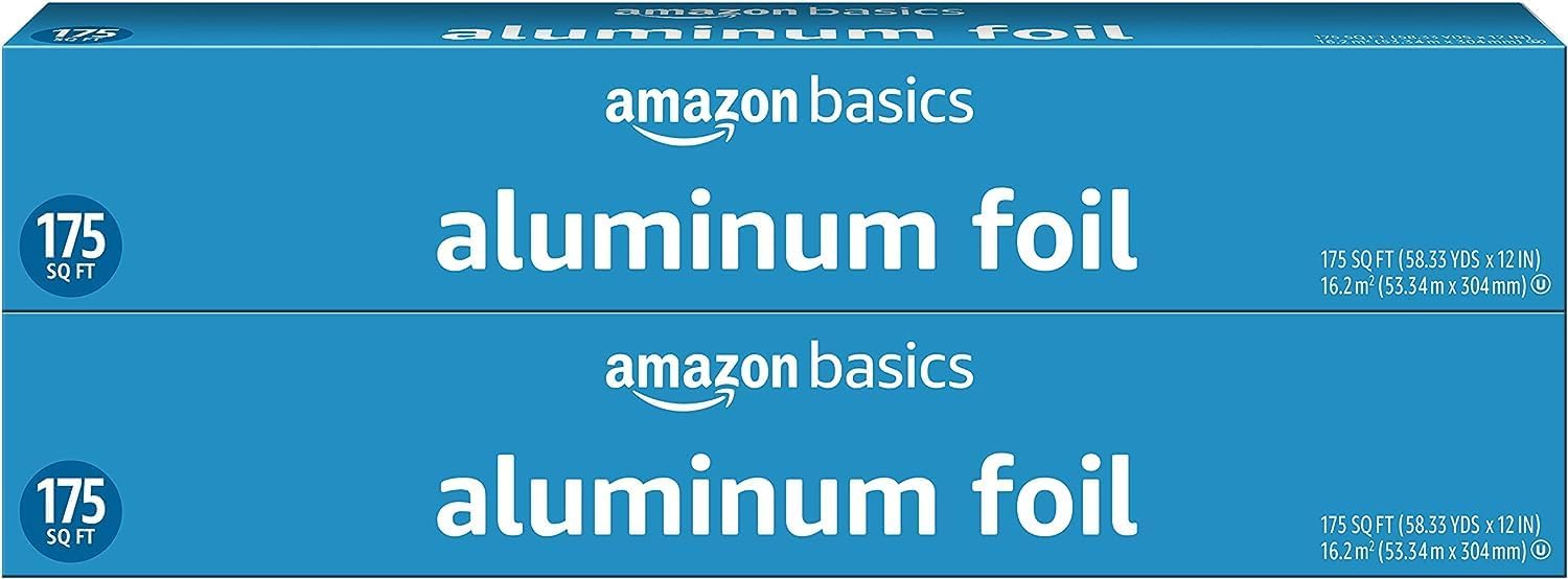 Detalle de Amazon Basics Aluminum Foil for Cooking, Roasting and Food Wrap — 350 Sq Ft (2 x 175 Sq Ft)