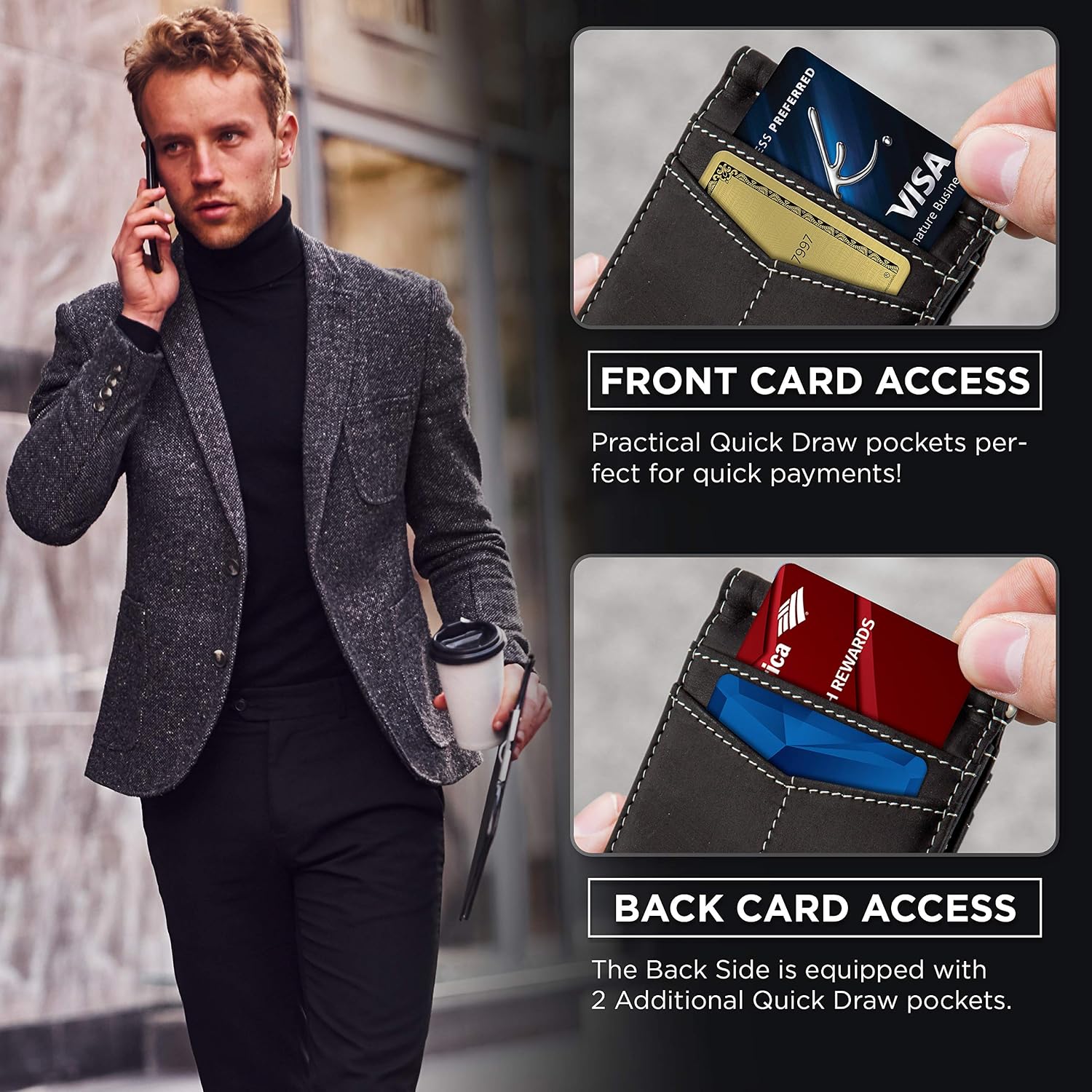 Detalle 2 de SERMAN BRANDS RFID-Blocking Bifold Wallet in Full-Grain Leather