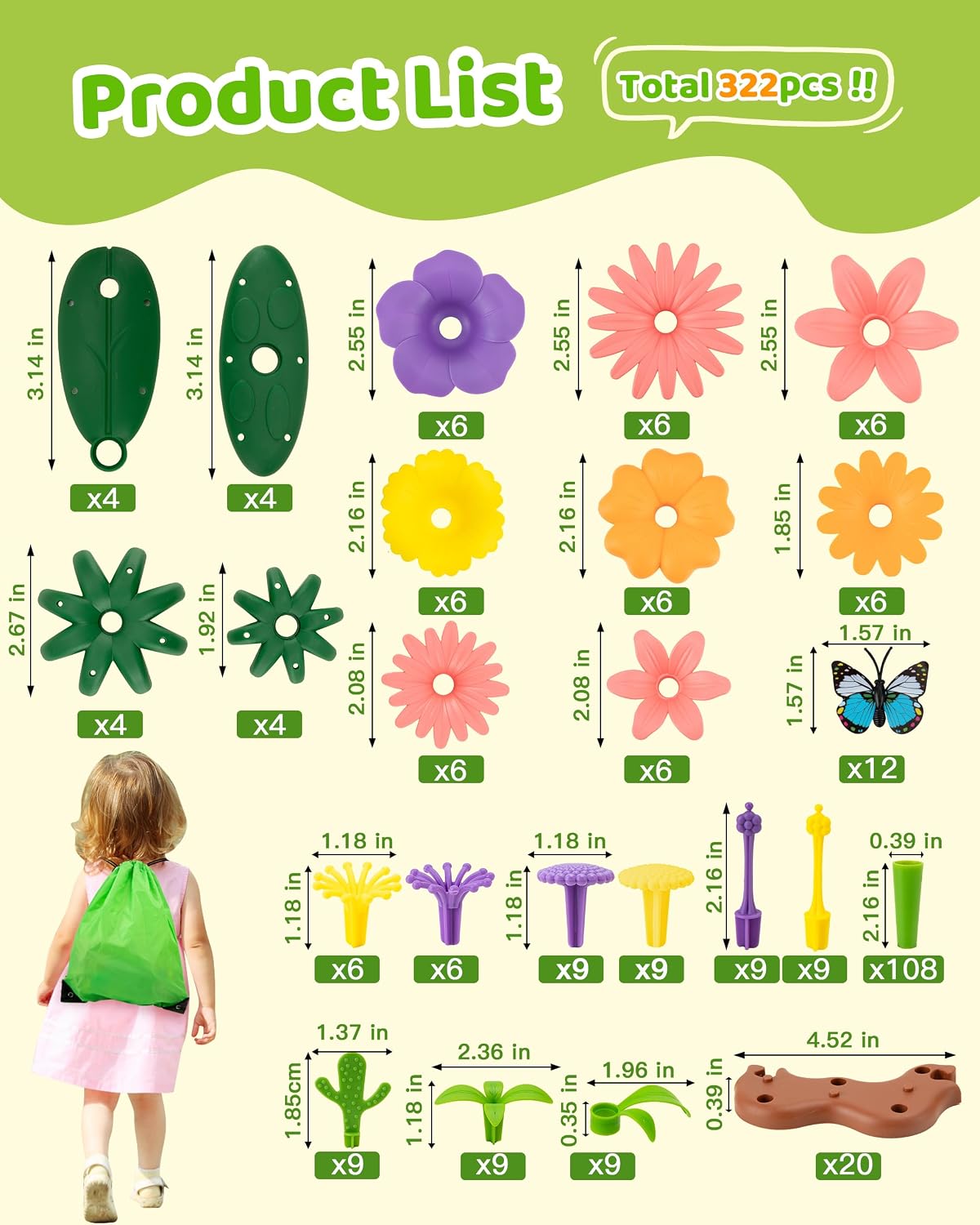 Thumbnail 5 de Funsland Flower Garden Building Toys – 322-Piece STEM Garden Set for Kids Aged 3–6