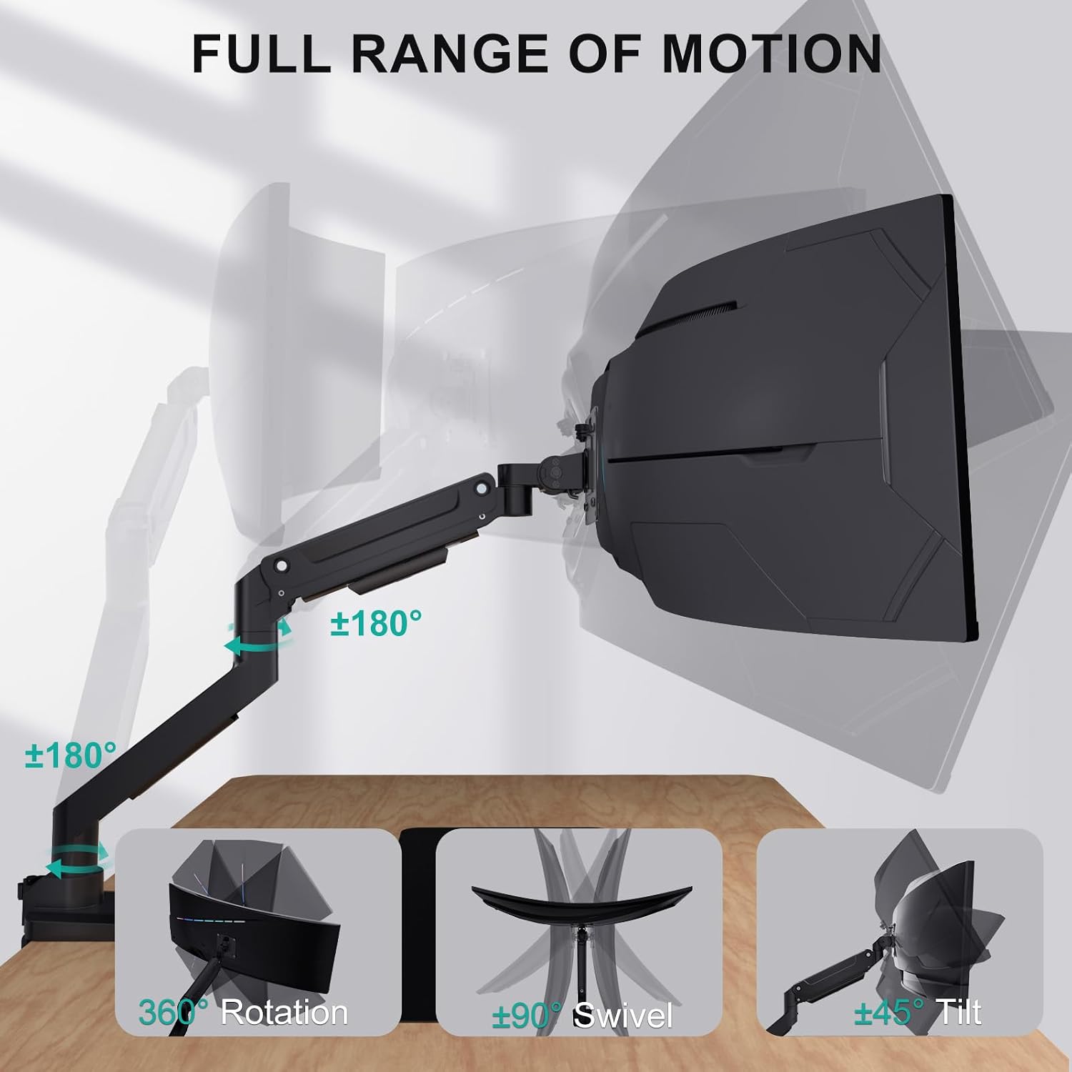 Detalle de WALI GSM001XL Ultrawide Monitor Arm (13–49 Inch) – Heavy-Duty Single Monitor Desk Mount