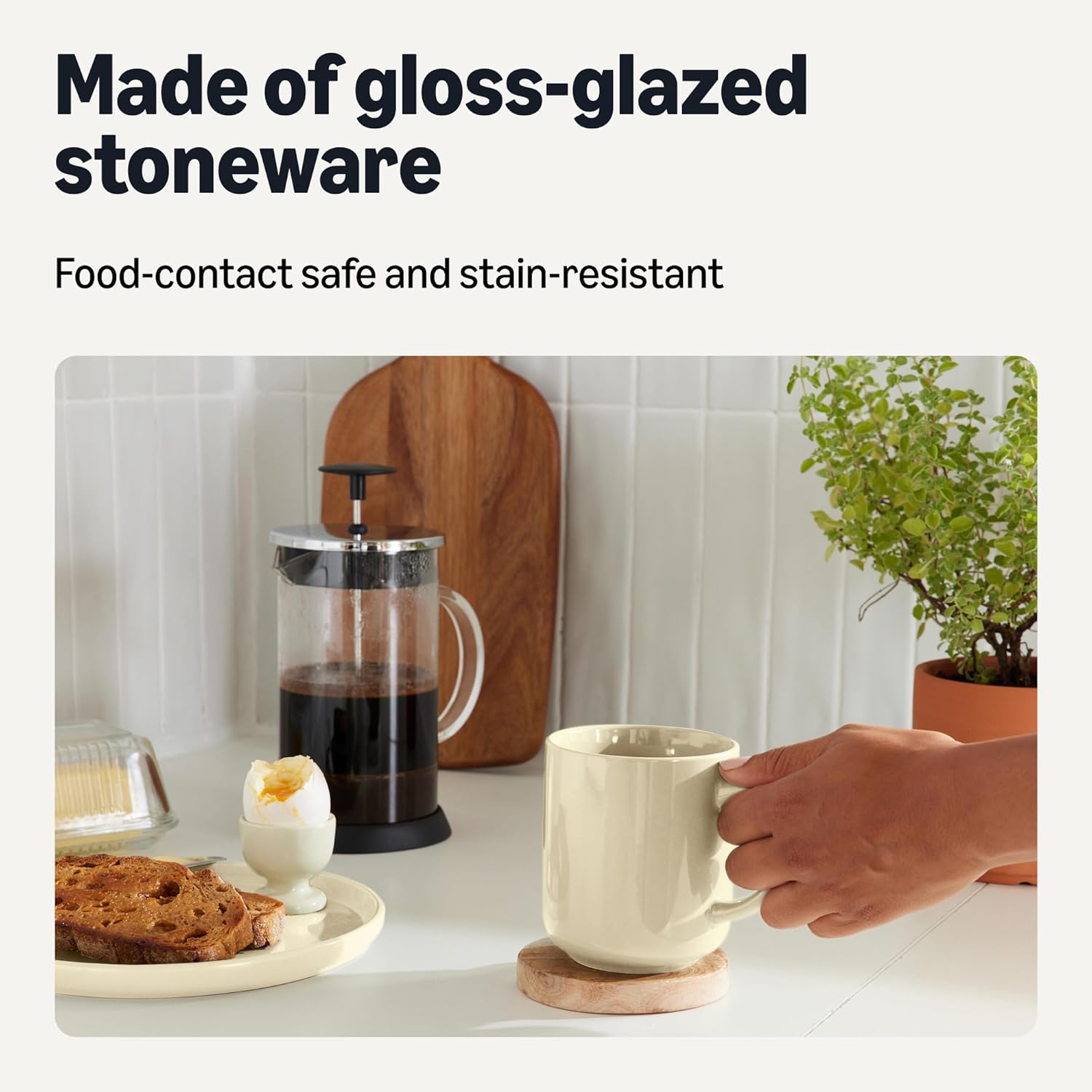 Thumbnail 2 de Amazon Basics Glazed Stoneware Coffee Mugs, 6-Piece Set – 473ml, Ivory