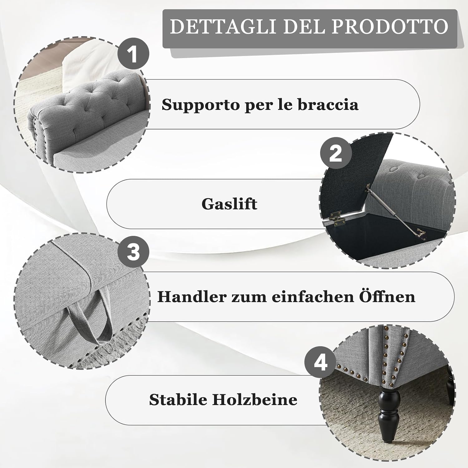 Thumbnail 4 de Ckaff Panca Fondo Letto 130 cm: cassapanca contenitore con pouf e poggiapiedi in stile moderno