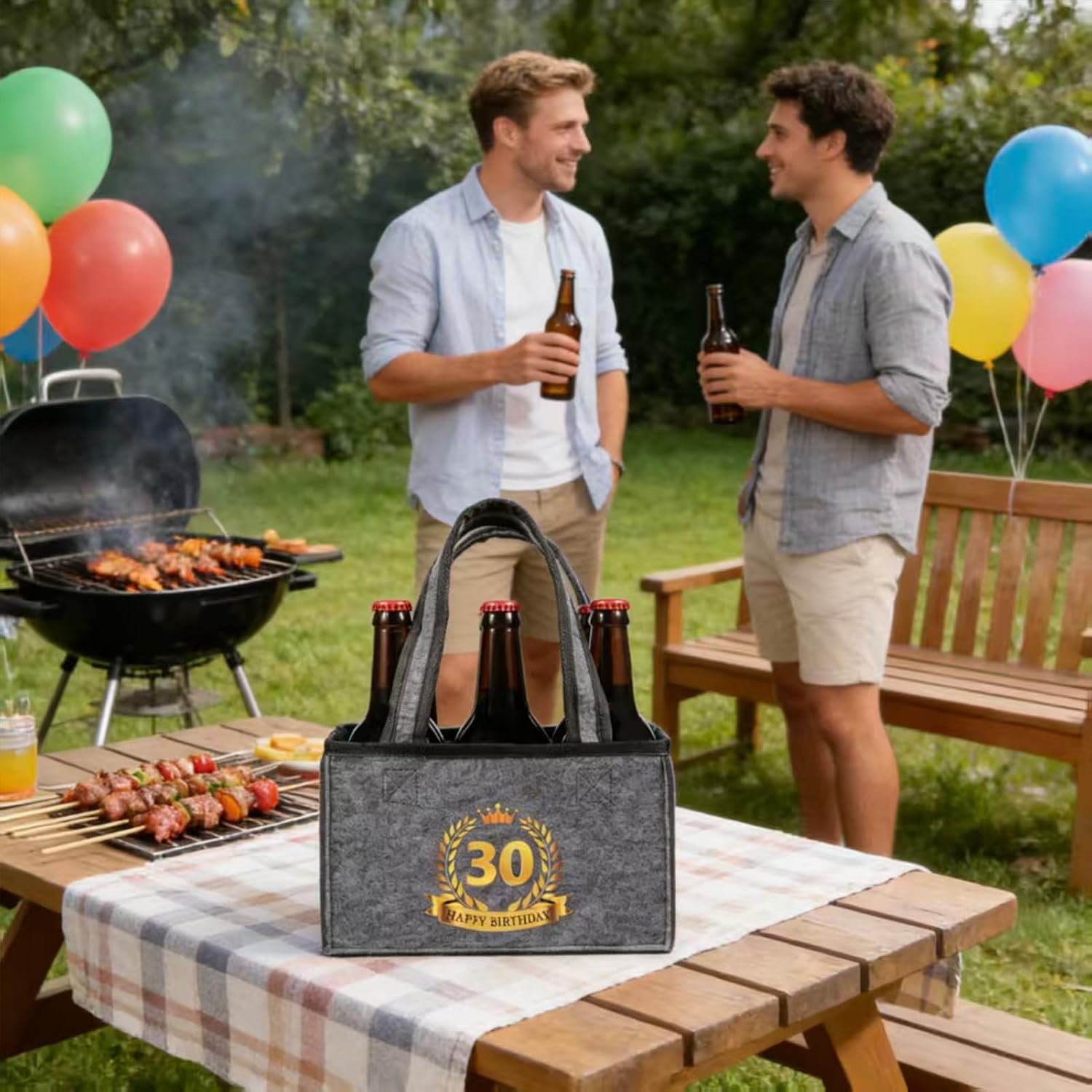 Detalle de Anicy 30th Birthday Gifts Bottle Carrier – 6-Bottle Felt Bag (Grey)