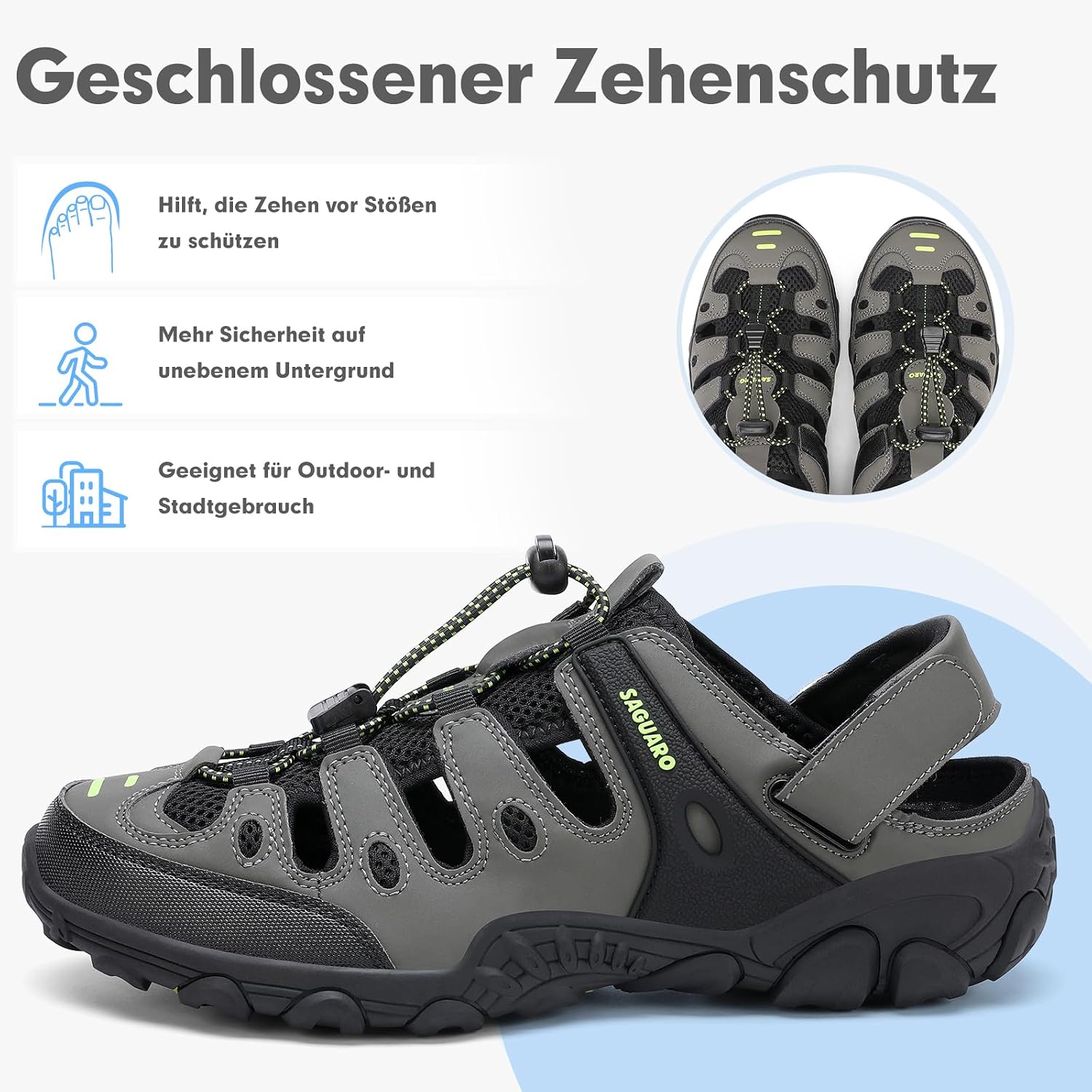 Detalle de SAGUARO Herren/Damen Sandalen – Bequeme, atmungsaktive Outdoorsandalen mit geschlossener Zehenkappe
