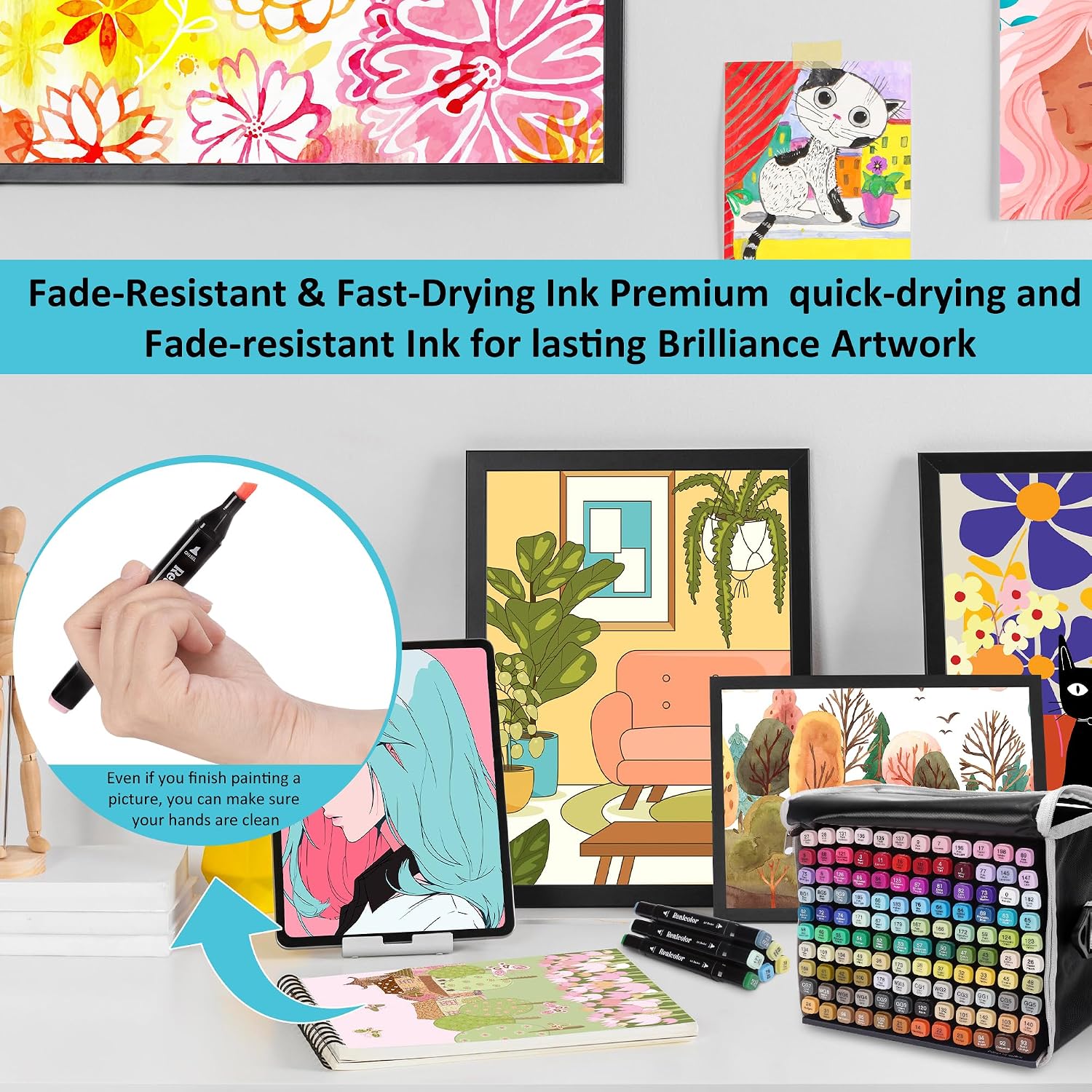 Thumbnail 3 de Realcolor 168 Alcohol Markers Set: Dual Tip Art Markers for Drawing, Sketching and Crafting