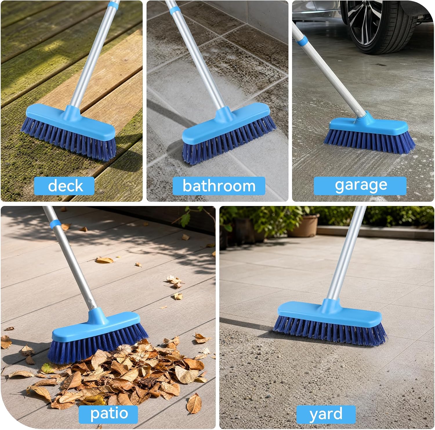 Detalle de YONILL Deck Brush with Long Handle – 50" Adjustable Floor Scrub Brush for Shower, Tub, Tile & More