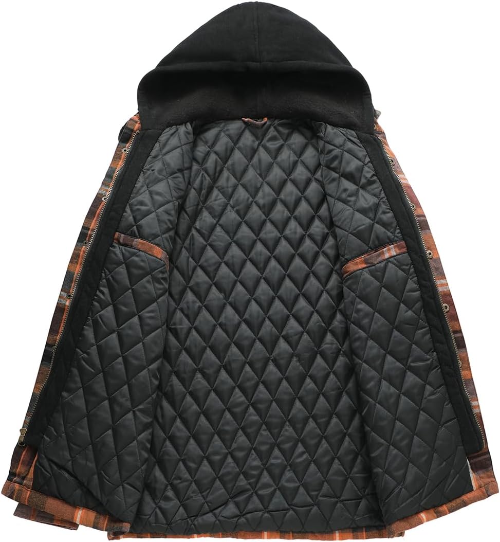 Thumbnail 4 de ZENTHACE Z190628 Men's Quilted Hooded Plaid Jacket with Zip and Snap Closure