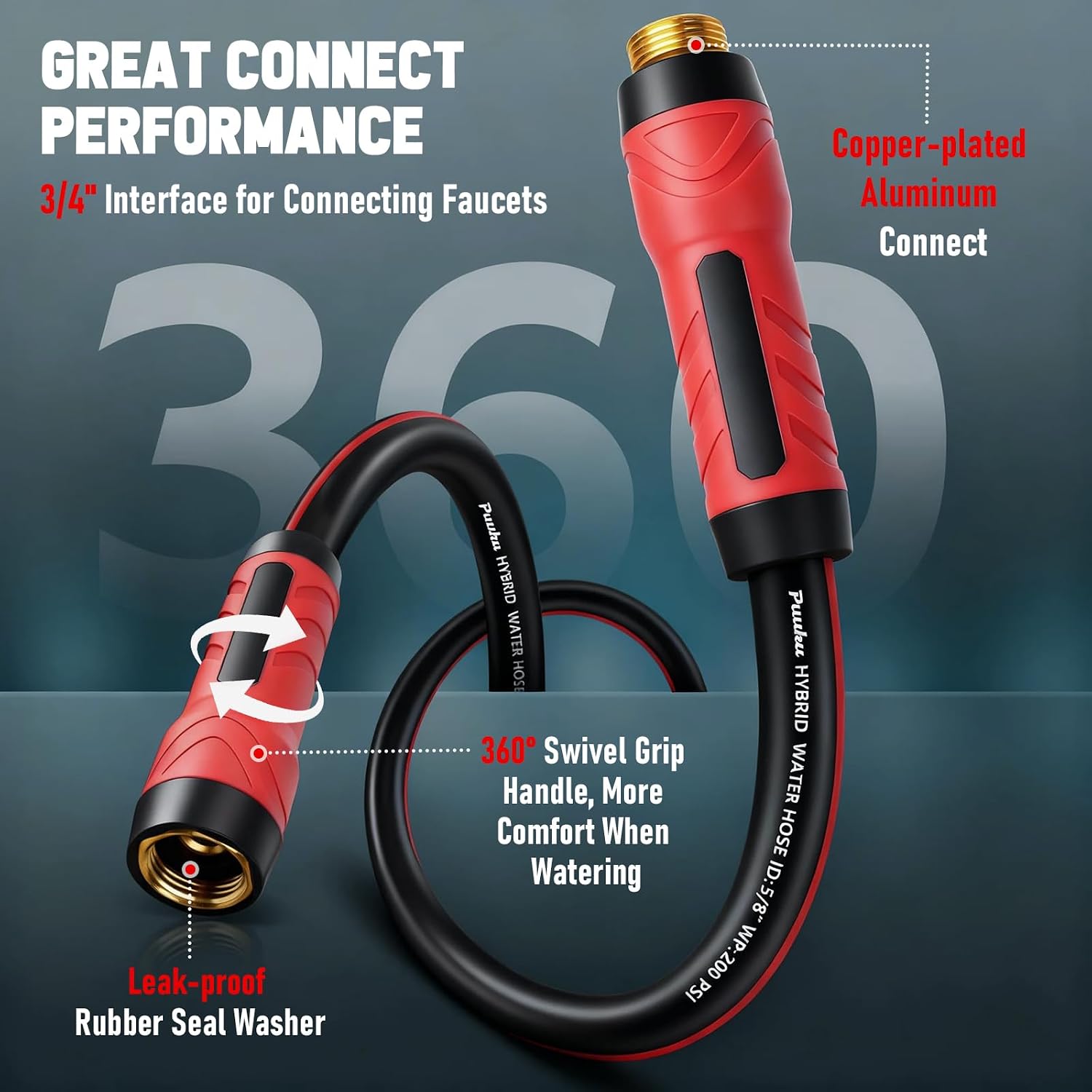 Detalle de PUUKU 50 ft x 5/8" Garden Hose, Flexible Hybrid with Swivel Handle
