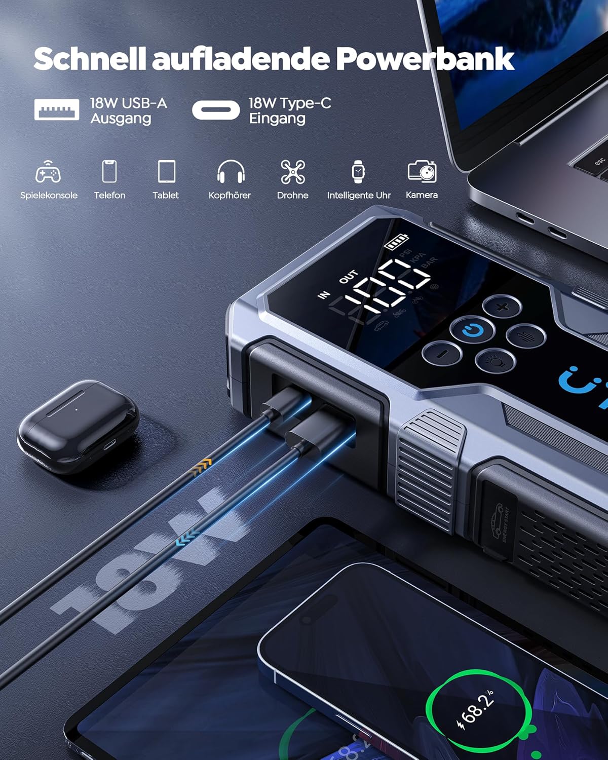 Thumbnail 3 de UTRAI Starthilfe Powerbank 4500A, 15000 mAh – Booster, Kompressor & Notfalllampe