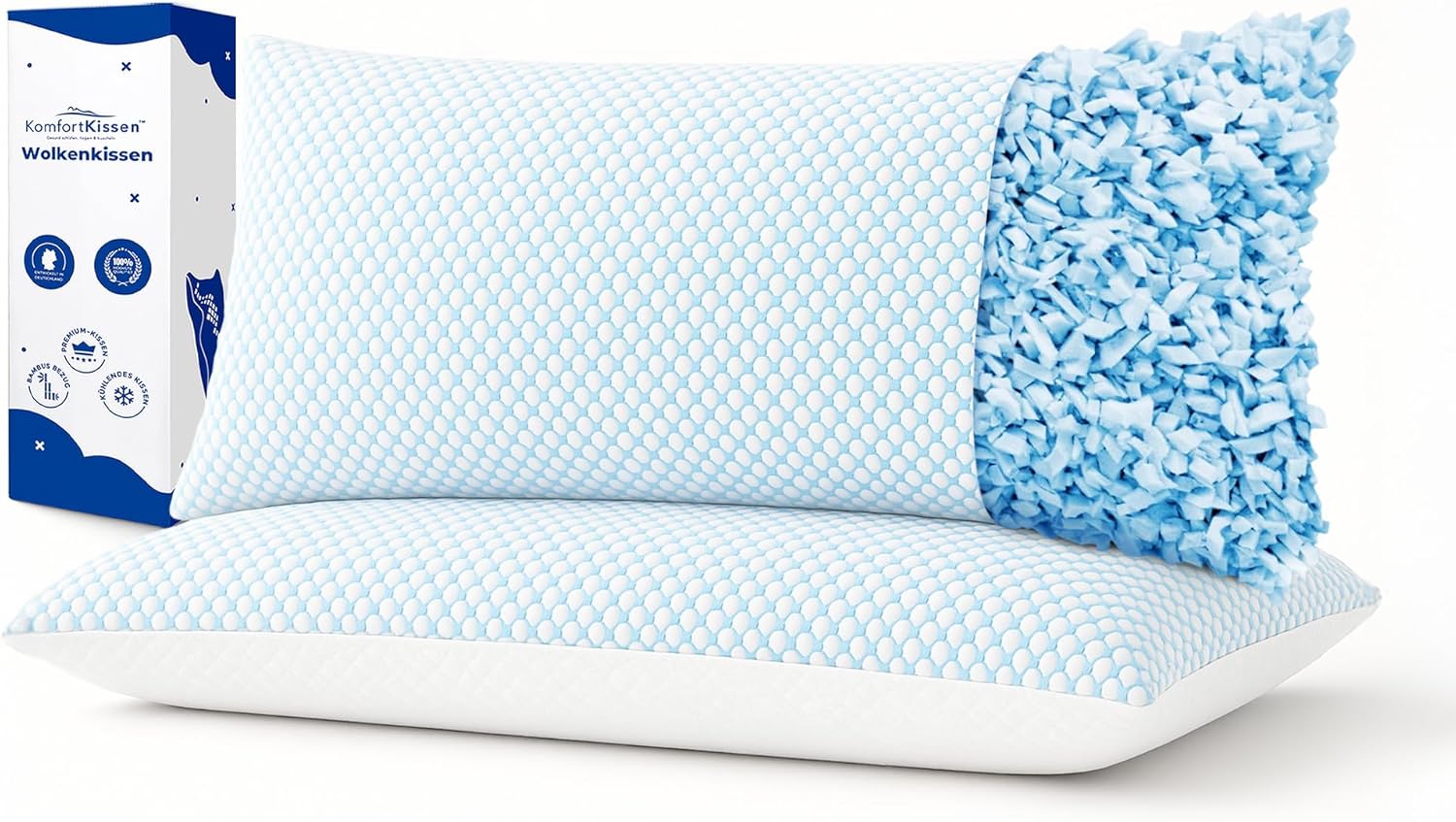 Detalle de MKS Kopfkissen 80x80 – 2er Set mit Memory Foam, kühlendem Gel