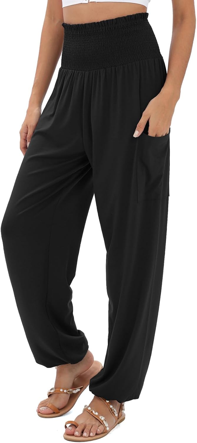 Detalle de QIANXIZHAN Women's Harem Pants, High Waist Yoga Boho Trousers with Pockets