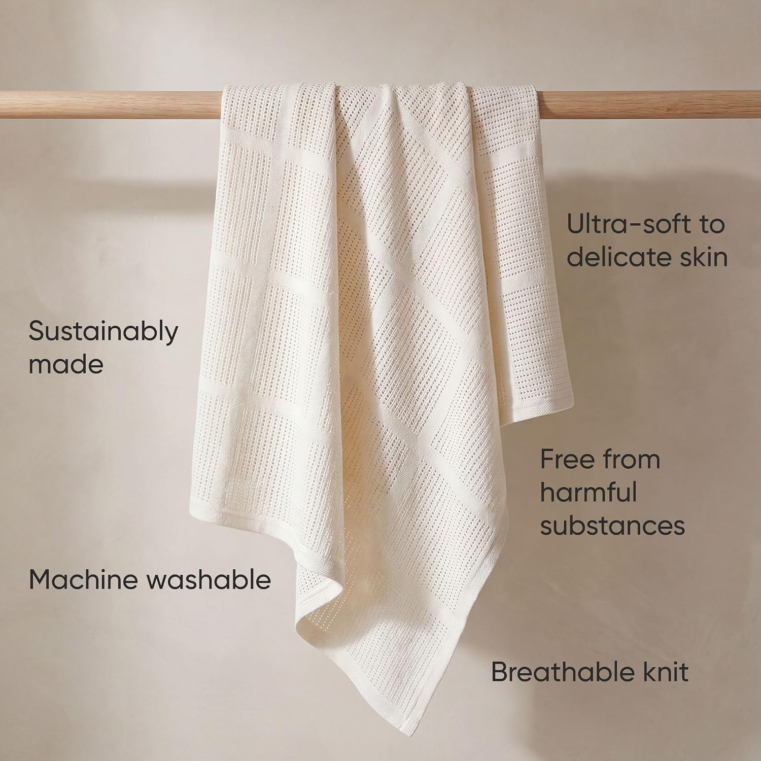 Thumbnail 3 de Bloomsbury Mill Cellular Blankets Baby – 2 Pack, 100% Organic Cotton, Cream (75x95cm)