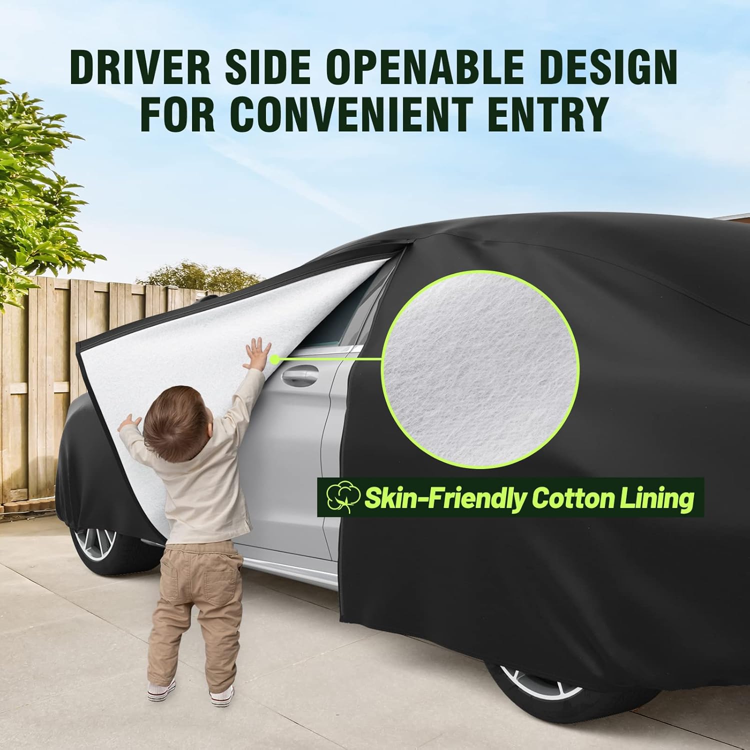 Thumbnail 6 de Favoto Bâche Voiture Housse de Protection Extérieur en PEVA avec Ouverture Latérale – 435x180x160 cm, Noir