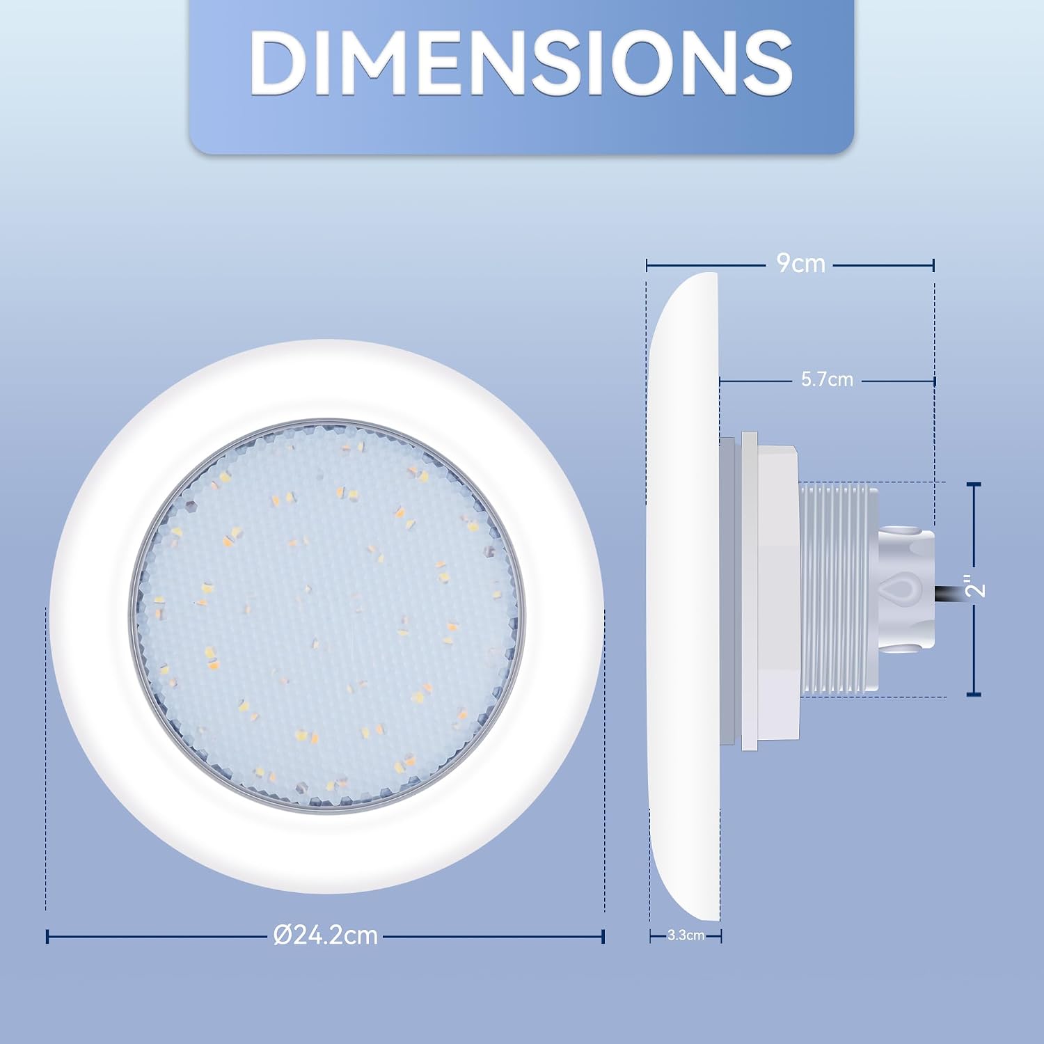 Thumbnail 6 de LyLmLe Proiettore Piscina LED con filettatura esterna 2" | 18W, 3000K/6000K, Ø242mm, 12V AC