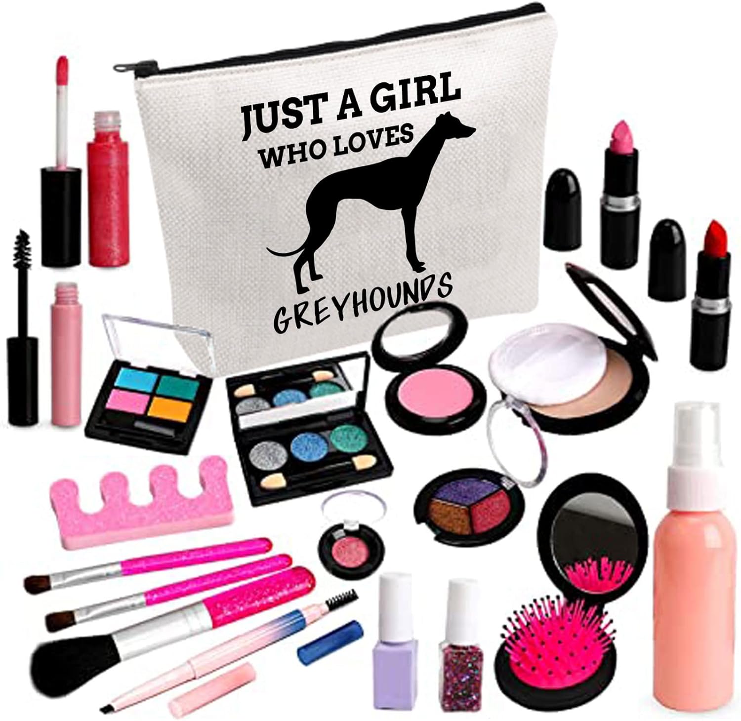 Detalle 2 de PLITI Greyhound Lover Makeup Bag – Just a Girl Who Loves Greyhounds