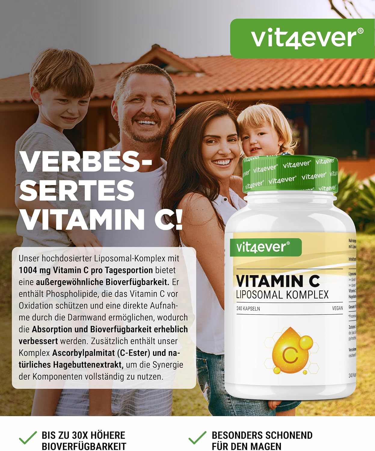 Detalle 2 de Vitamine C liposomale 1000 mg/jour Vitamine C premium 240 gélules