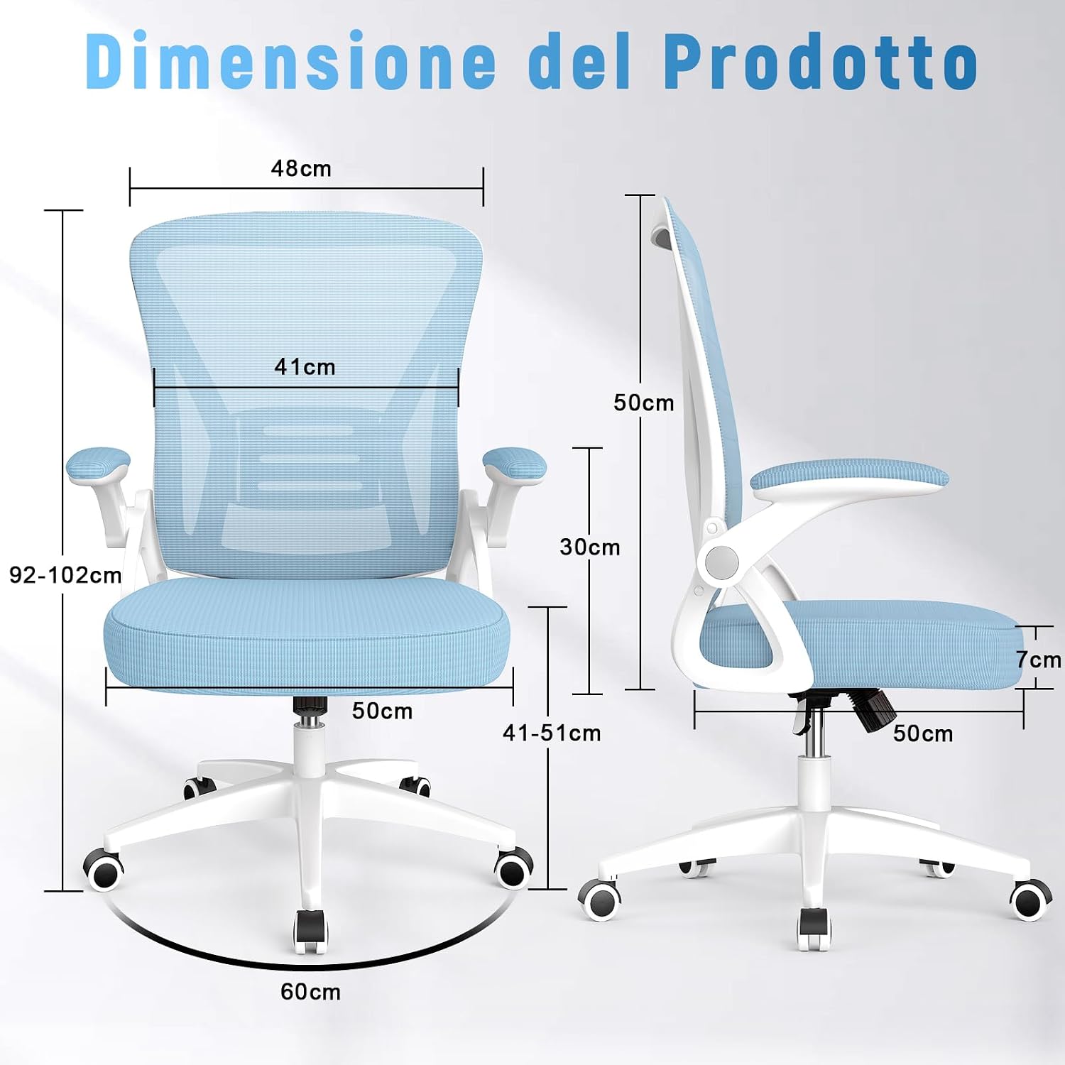 Detalle de Naspaluro Sedia da Ufficio Ergonomica: seduta regolabile, supporto lombare e poggiatesta, rete traspirante, braccioli 90° e schienale reclinabile
