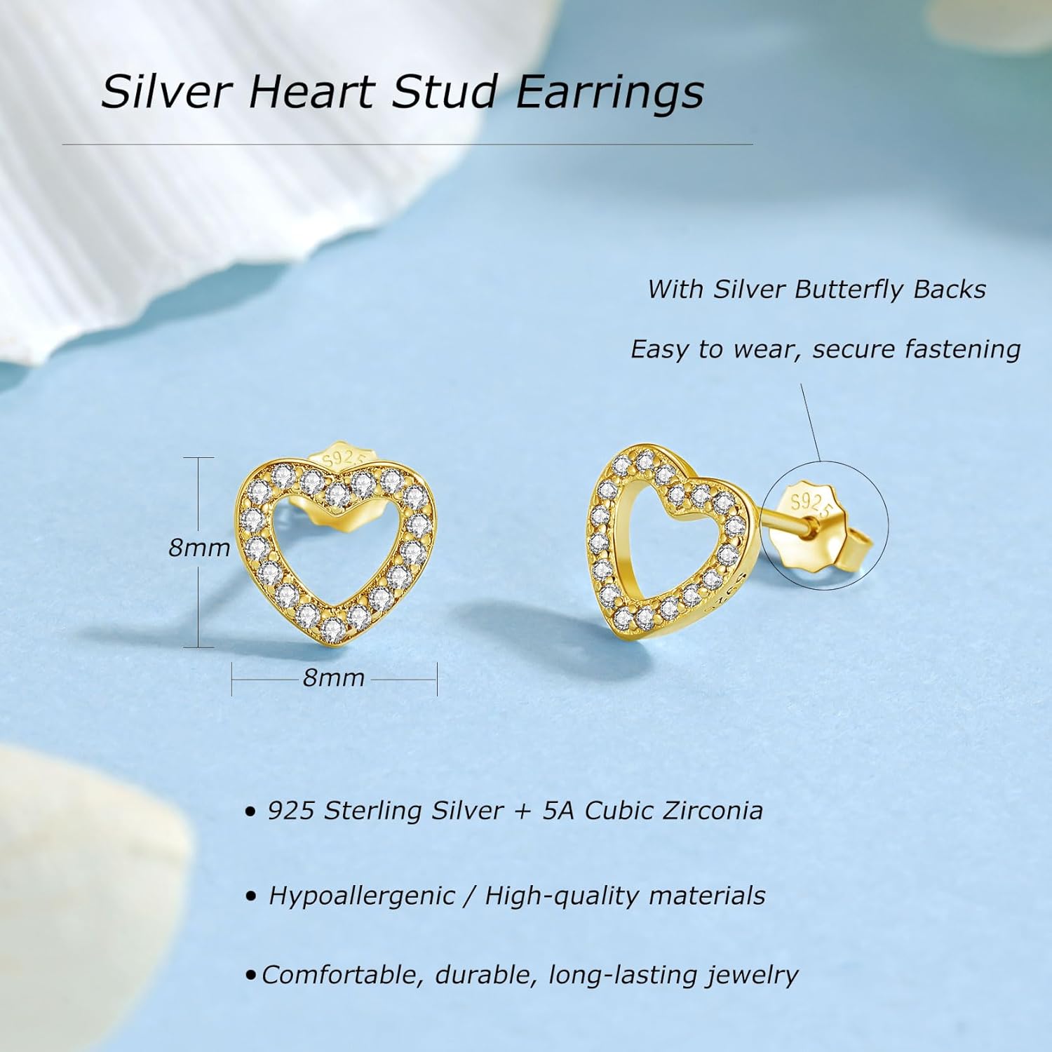 Thumbnail 1 de Loutade Sterling Silver Heart Stud Earrings – Hypoallergenic Mini Open Heart Sleeper