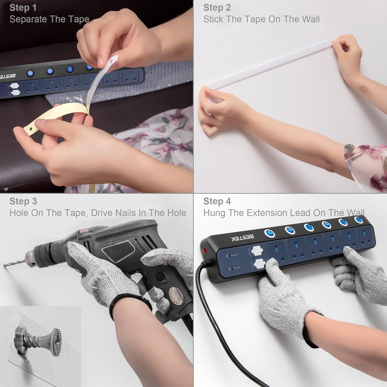 Thumbnail 5 de BESTEK 6-Way Individually Switched Extension Lead with 900J Surge Protection and 4-Port USB (5V/2.4A each) – 1.8m