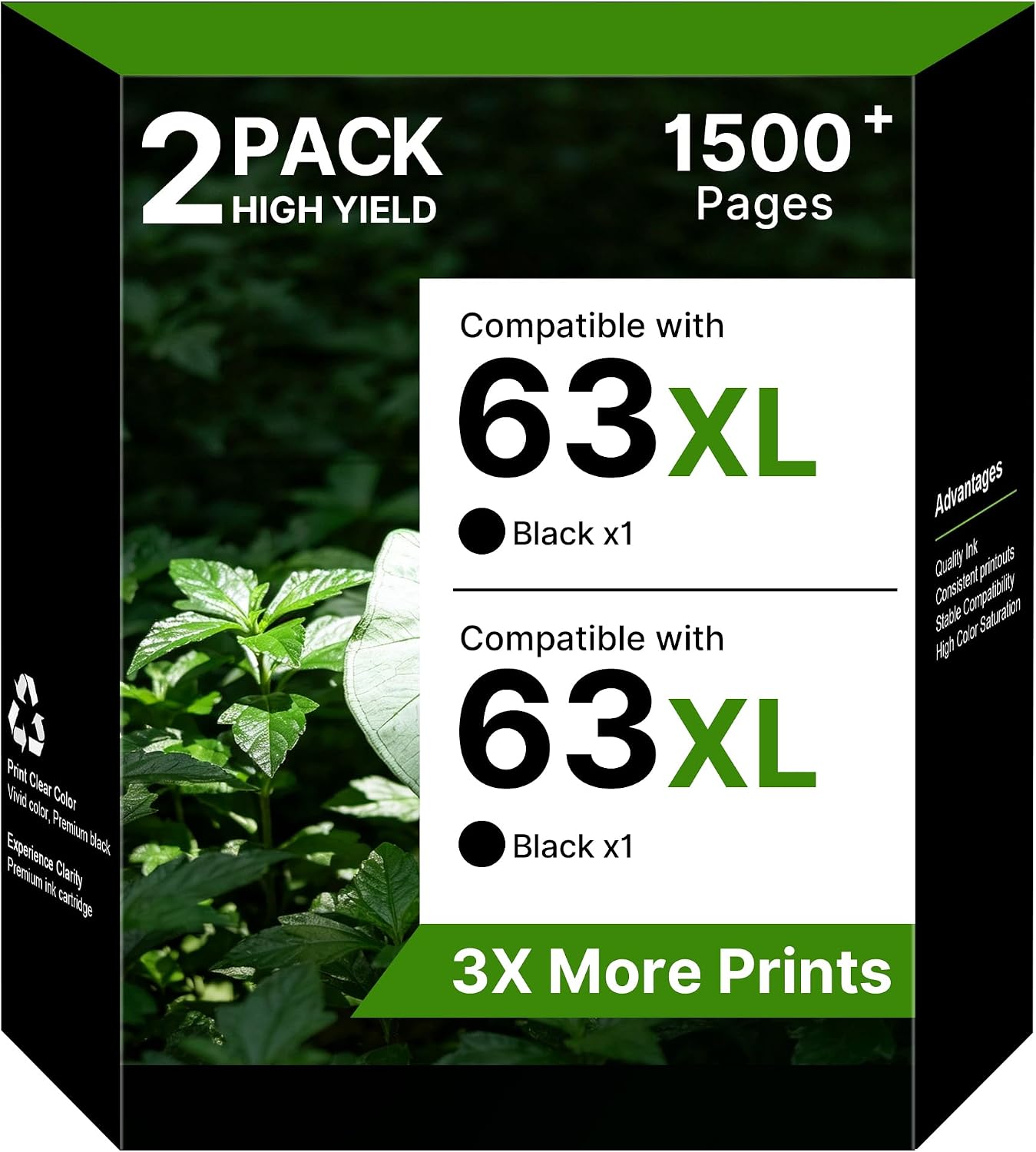 Detalle de Wiseta 63XL Black Ink Cartridges, 2-Pack, Remanufactured for HP 63