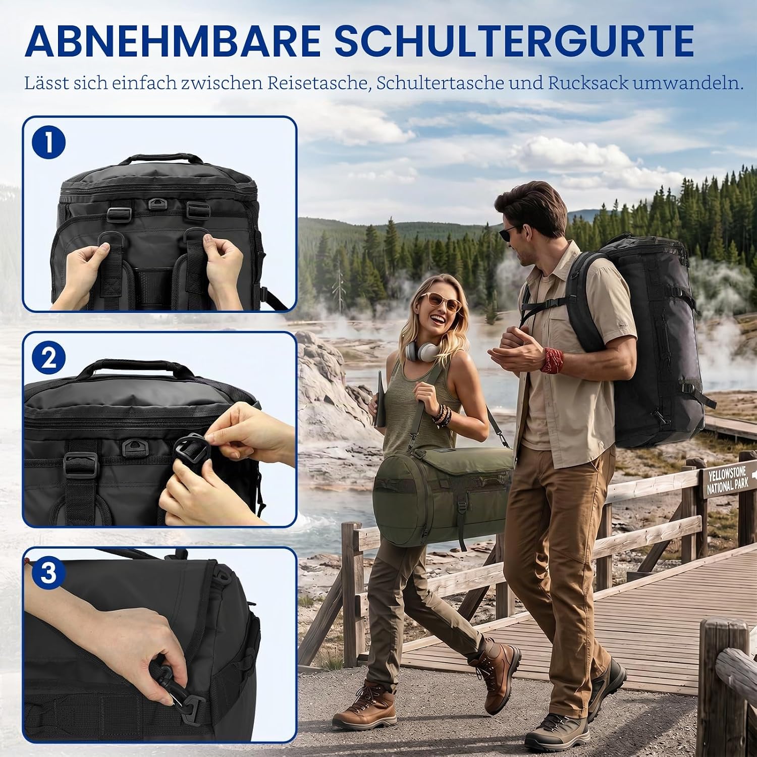 Detalle de Haimont Sporttasche Herren Reisetasche 60L – 3-in-1 Duffle, Schuhfach, wasserdicht