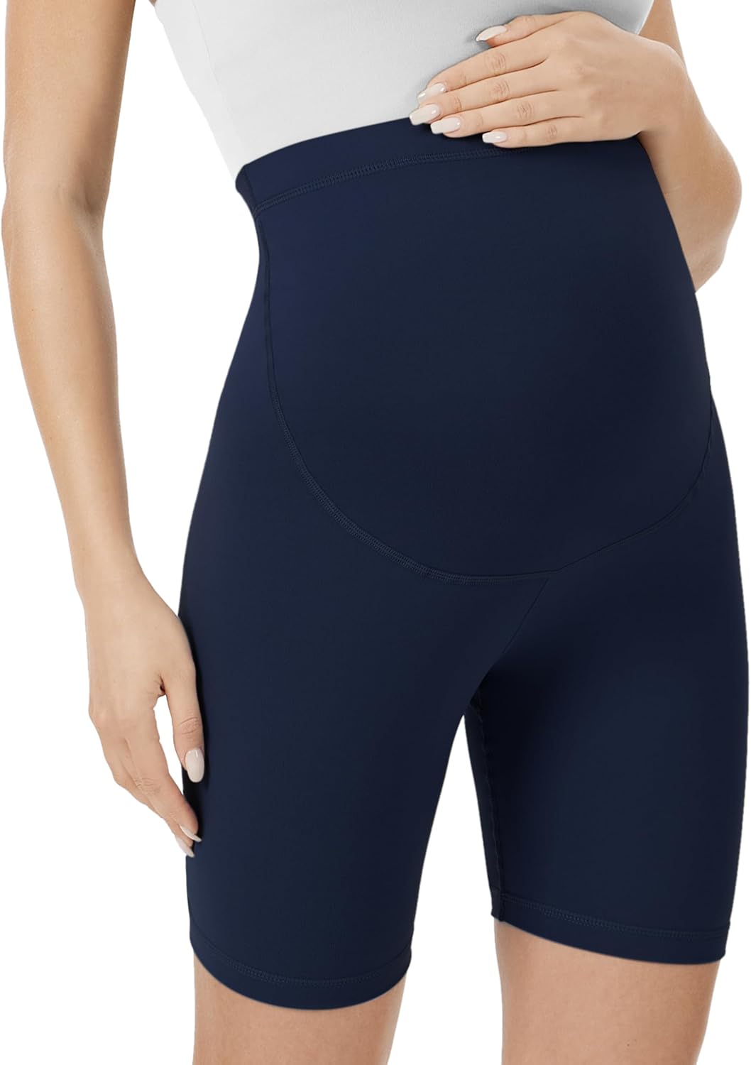 Detalle 2 de VALANDY Creamlush Maternity Shorts Over The Belly: Comfortable, versatile pregnancy biker shorts