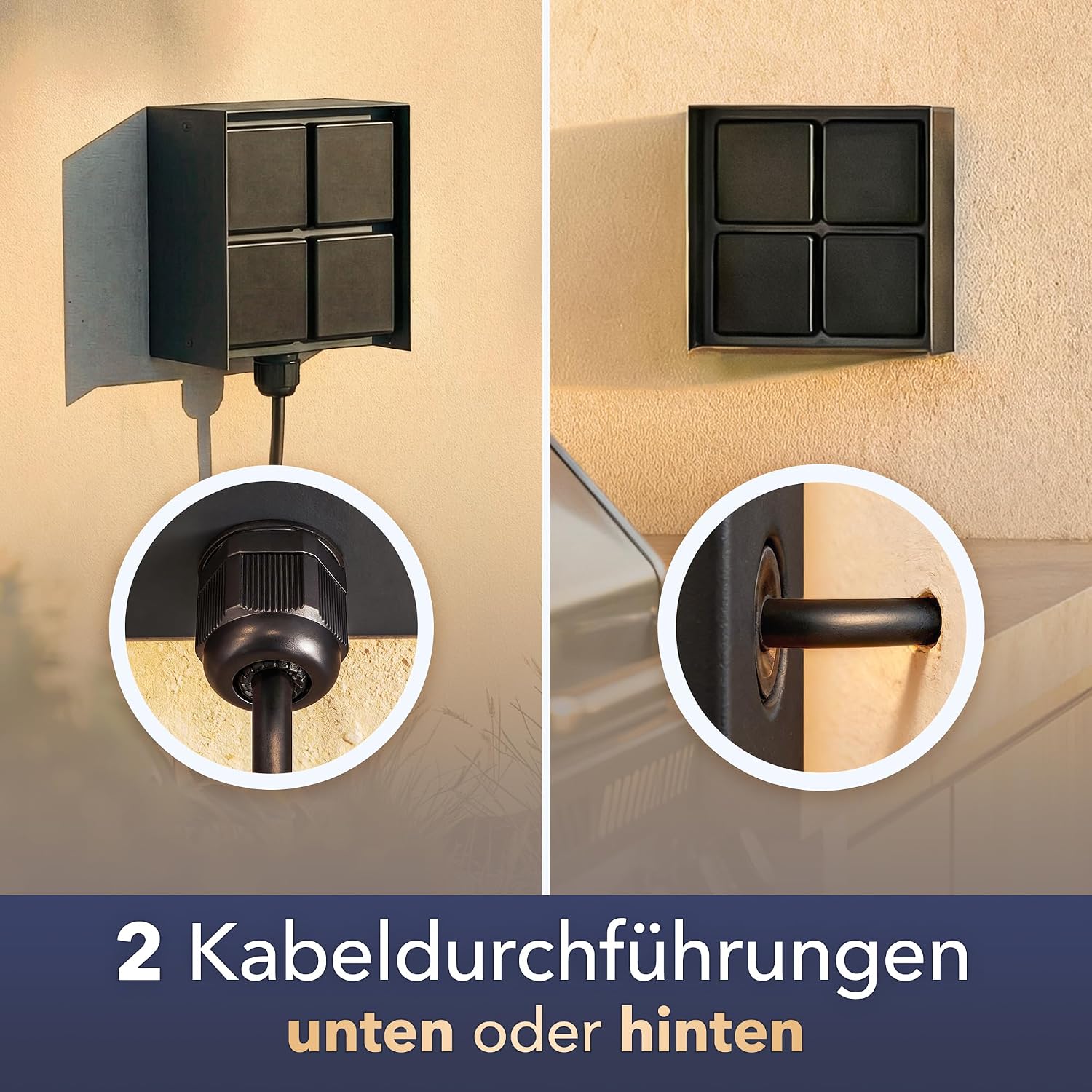 Detalle 2 de LEDscom.de Außensteckdose 4-fach STEDDA – IP44, Edelstahl schwarz quadratisch