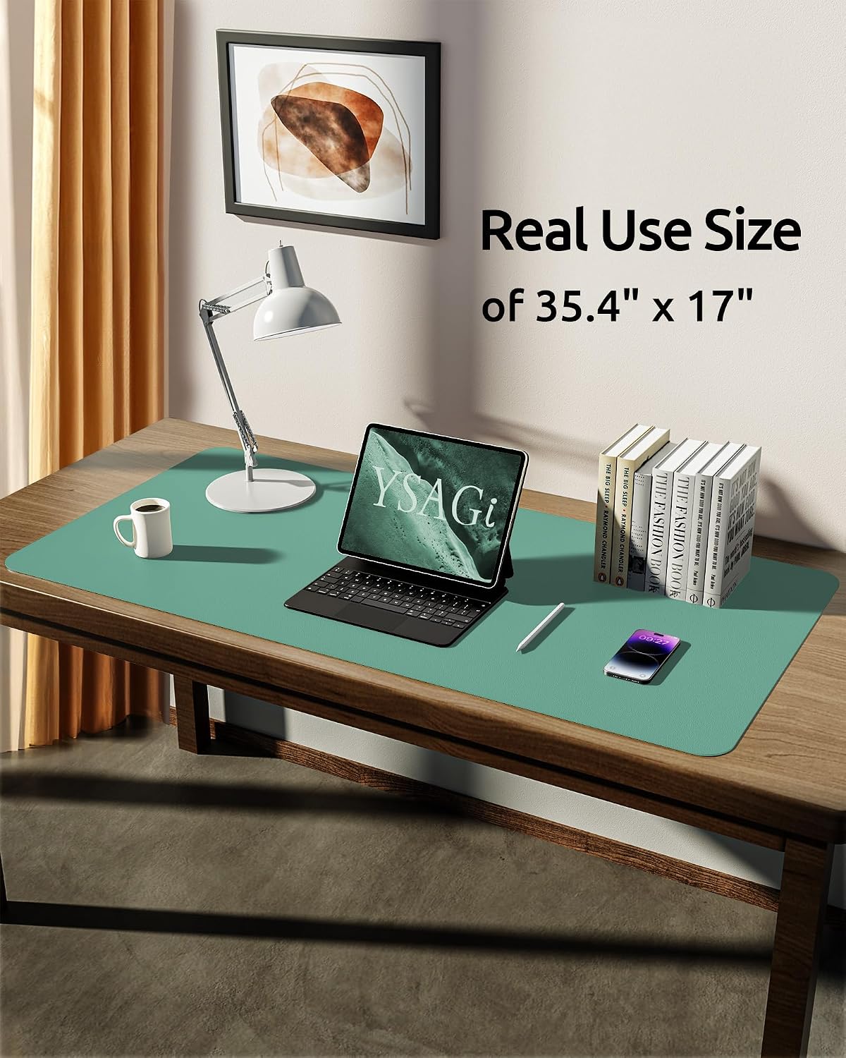Thumbnail 4 de YSAGi Leather Desk Mat, Large 90 x 43 cm in Viridian Green