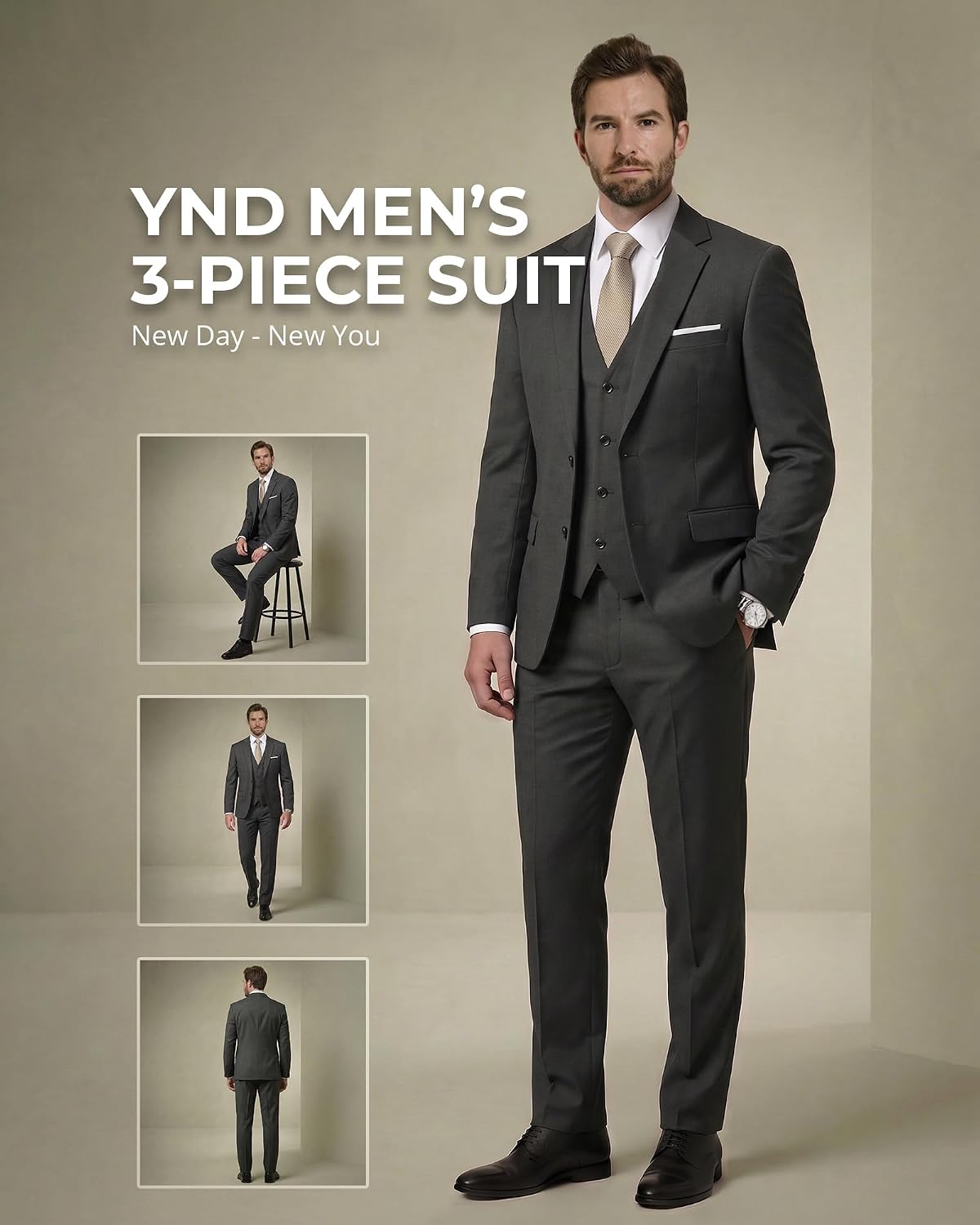 Thumbnail 1 de YND Men's 3 Piece Suit Set Slim Fit