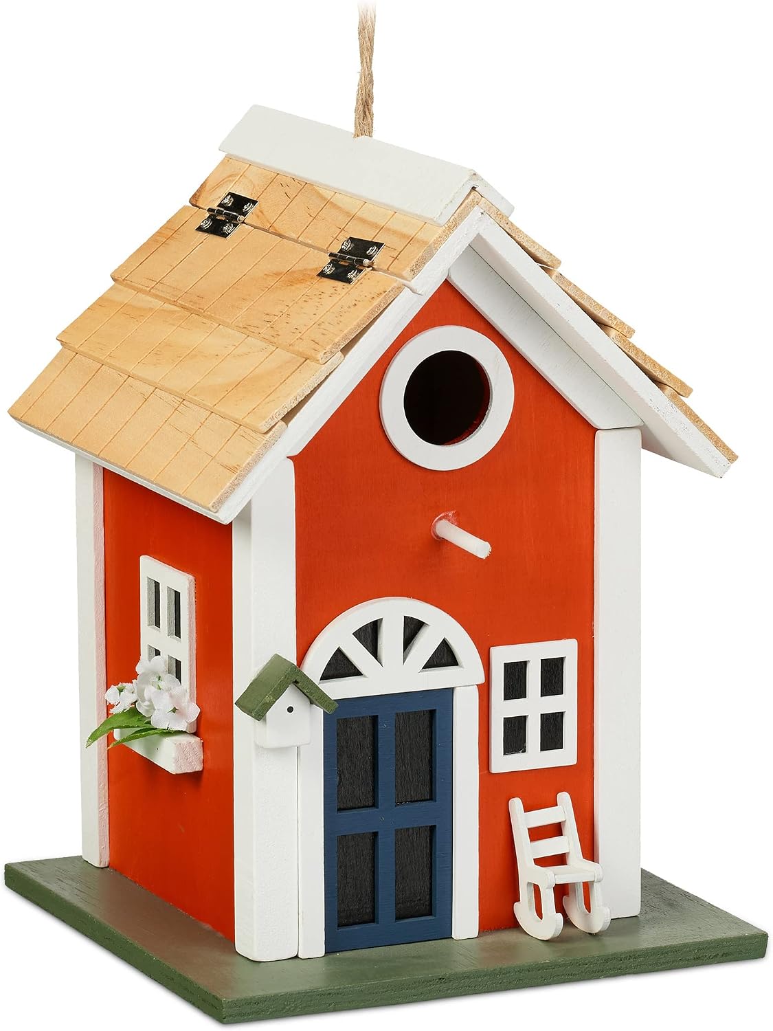 Detalle de Relaxdays 10044509 rustiek houten vogelhuisje, kleurrijk en hangend