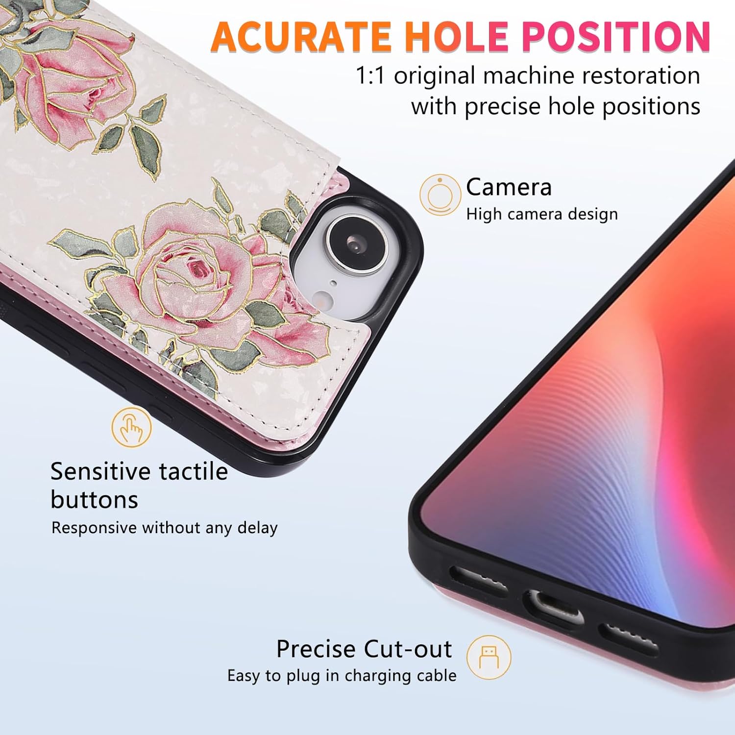 Thumbnail 2 de Asuwish Rose Wallet Case for iPhone 16e/SE 2025 with Screen Protector, 4 Card Slots and Stand