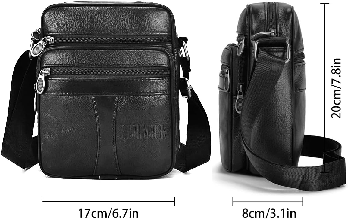 Thumbnail 3 de Realmark sac à bandoulière en cuir pour homme (petit sac messager, cuir véritable vintage)