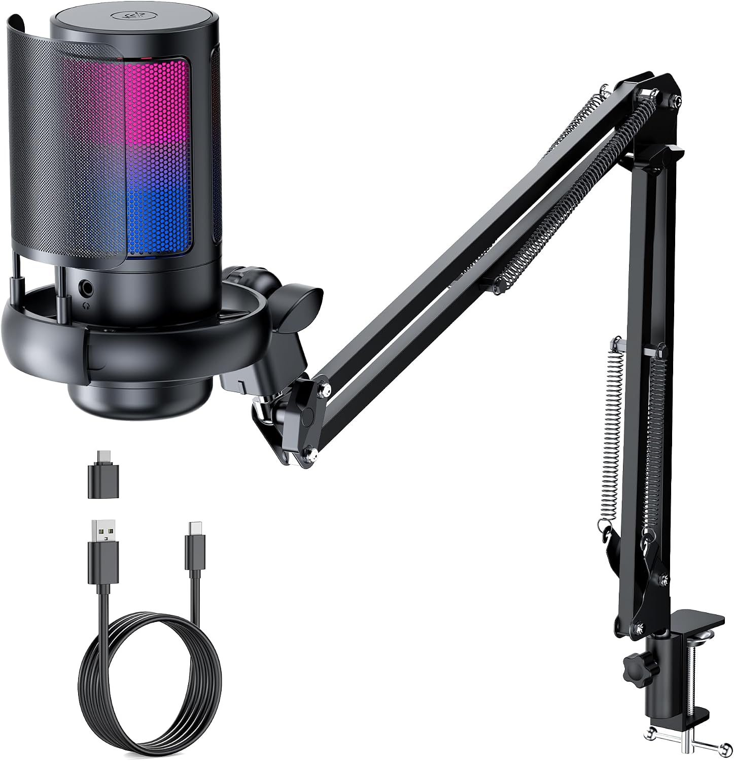 Detalle de RGB Gaming Microphone with Boom Arm USB Mic for PC